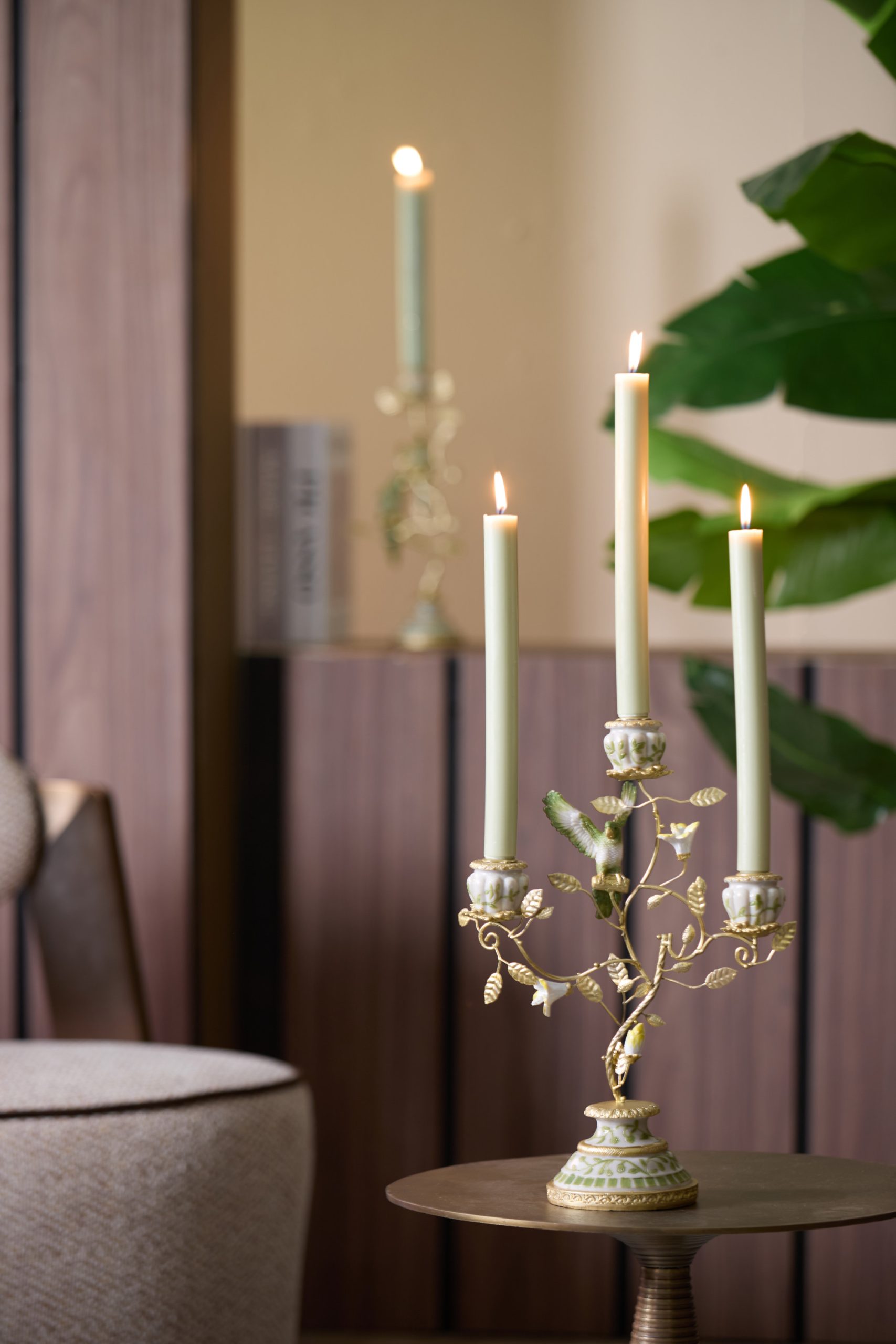 Light & Living Kandelaar 3L 26x13x37 cm PARROT crème-groen-geel+licht goud