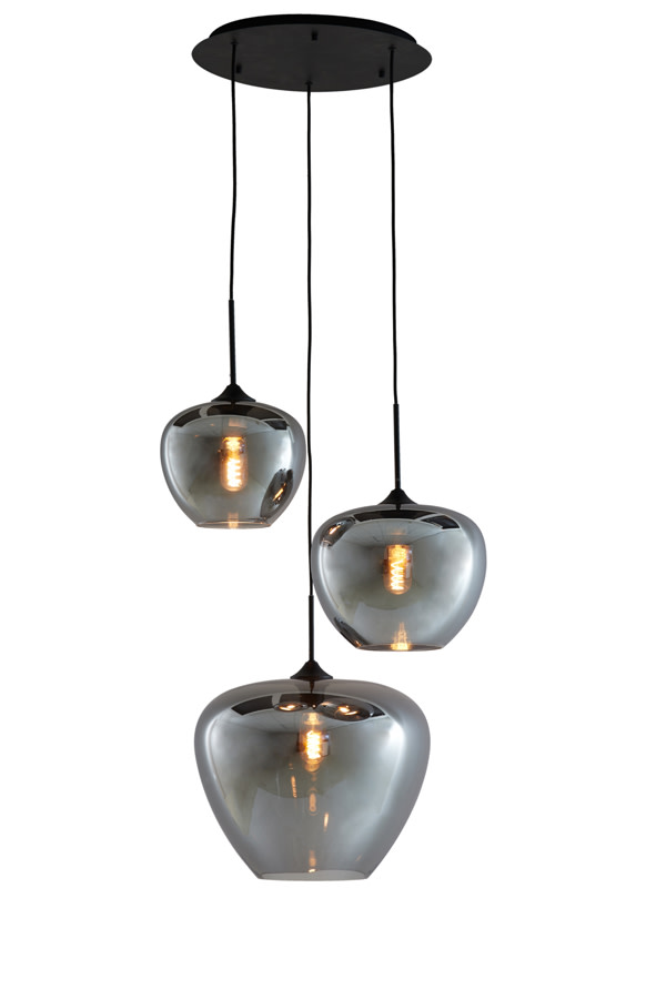 Light & Living Hanglamp 3L Ø40x160 cm MAYSON smoke glas-mat zwart