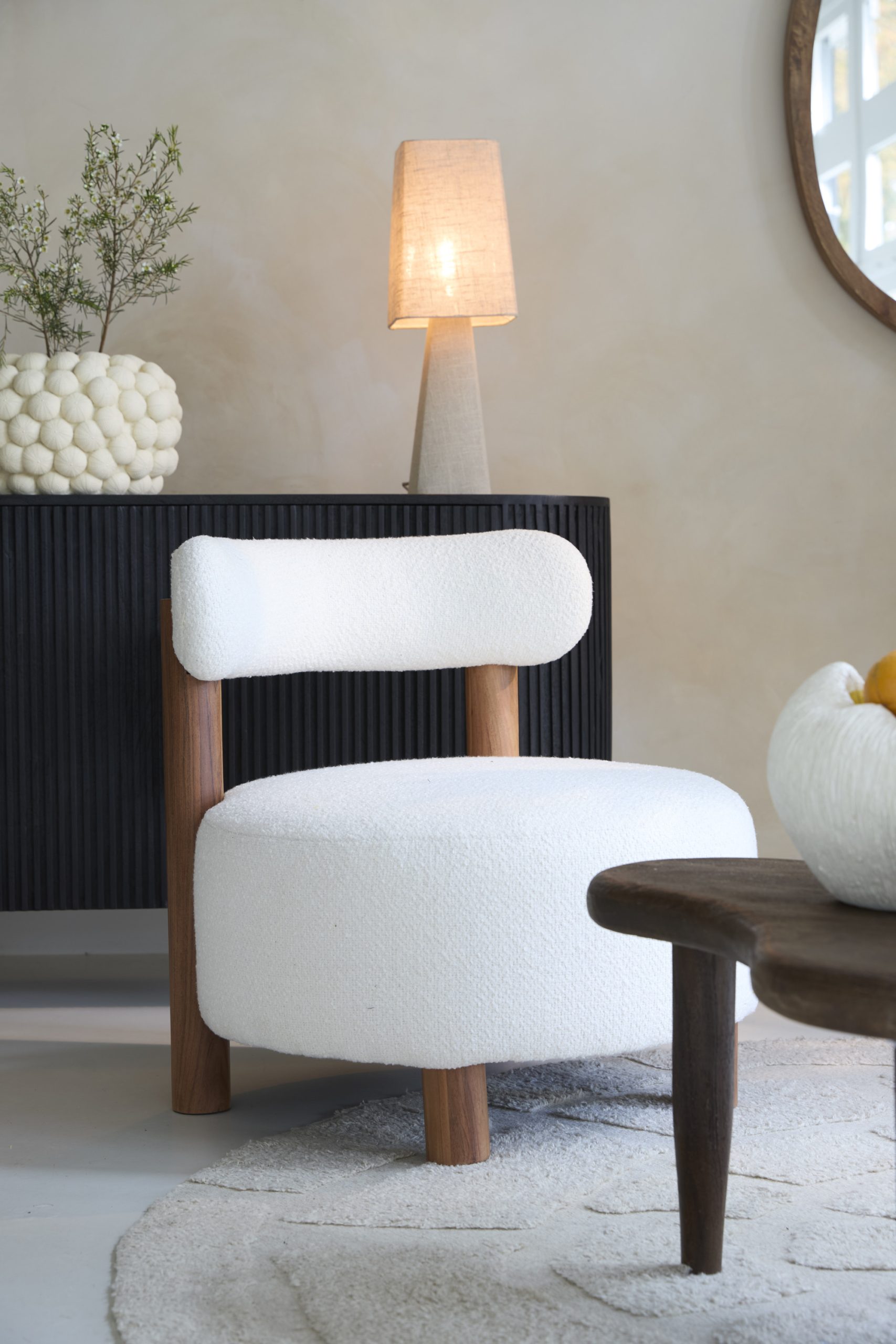 Light & Living Stoel Ø74x74 cm FERENTINO acacia hout naturel+bouclé crème