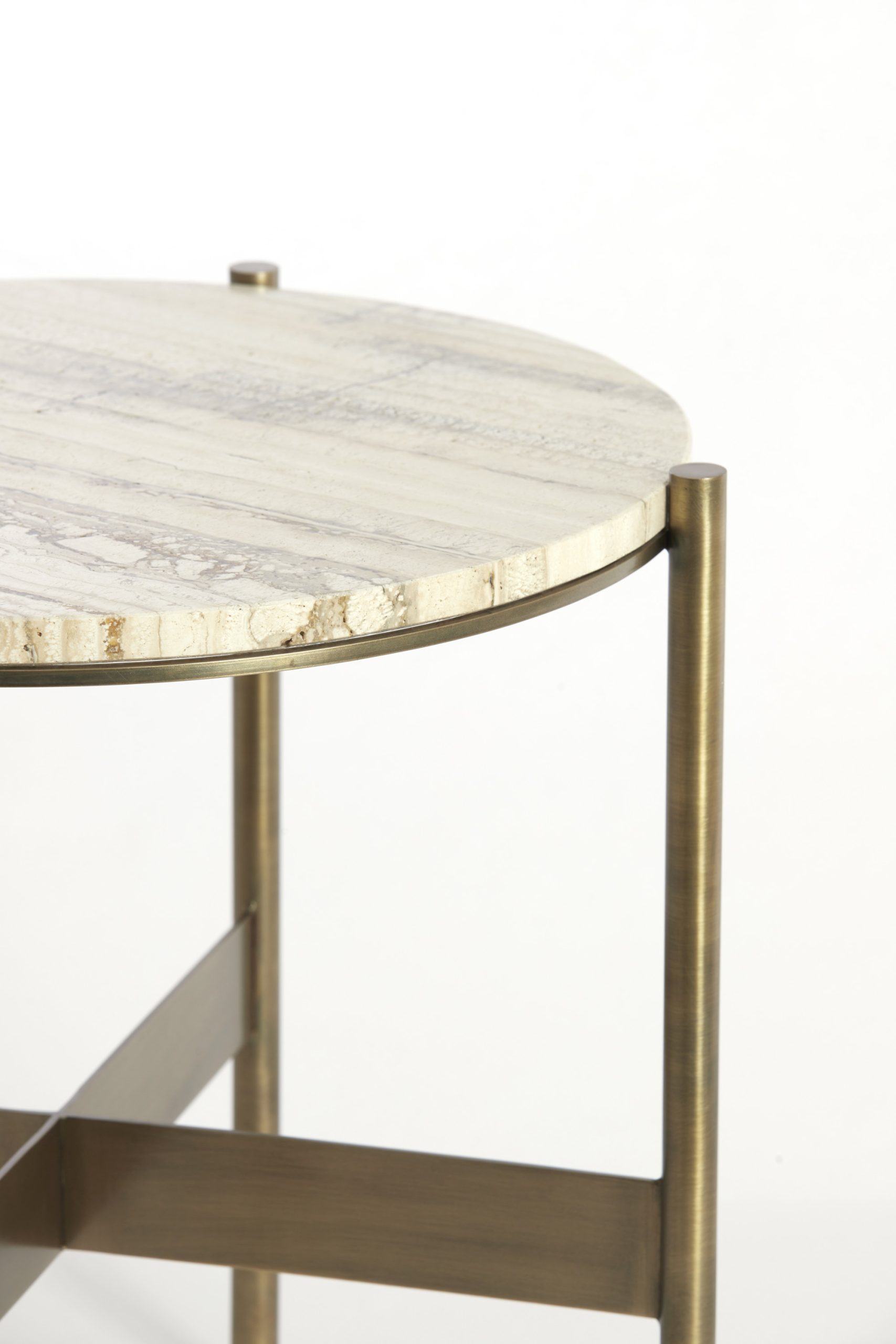 Light & Living Bijzettafel Ø47x45 cm MACAPA antiek brons+crème travertin