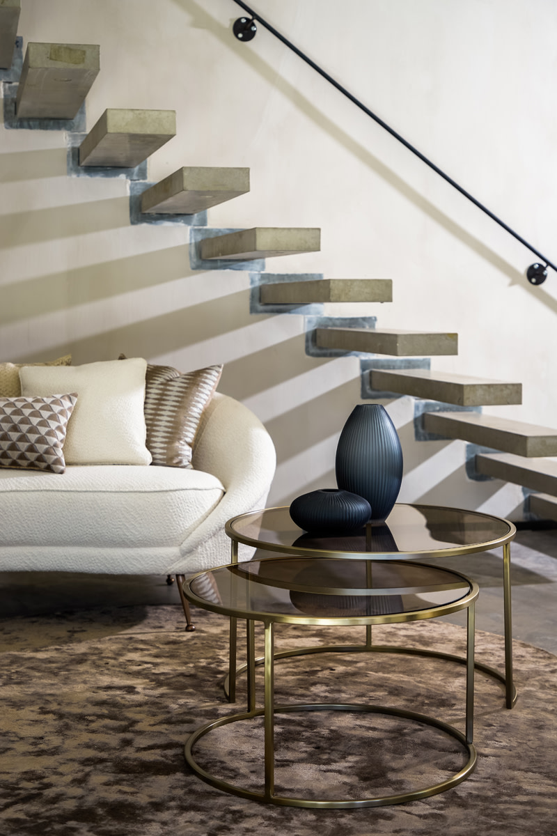 Light & Living Salontafel S/2 Ø65x39+Ø75x44 cm DUARTE gls bruin+licht goud