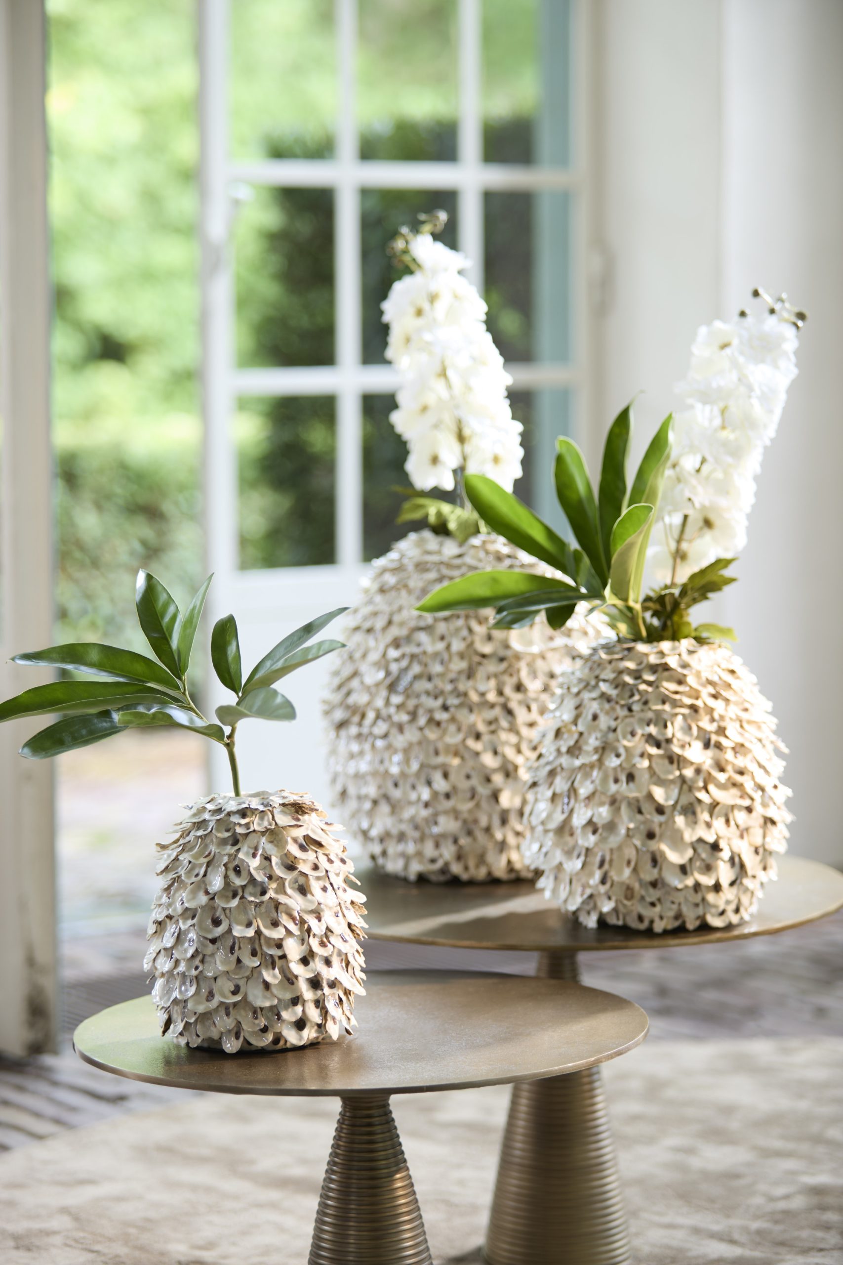 Light & Living Vaas deco Ø20x21 cm UBATE bamboe+schelp crème+bruin