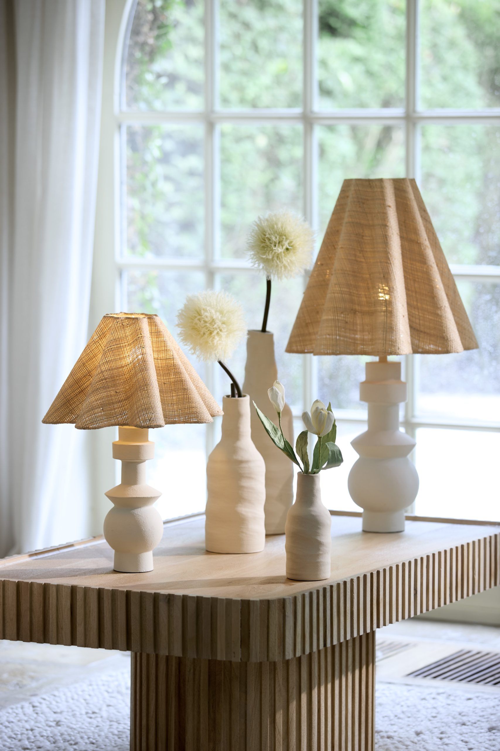 Light & Living Vaas deco Ø14,5x42 cm SESTO keramiek mat crème