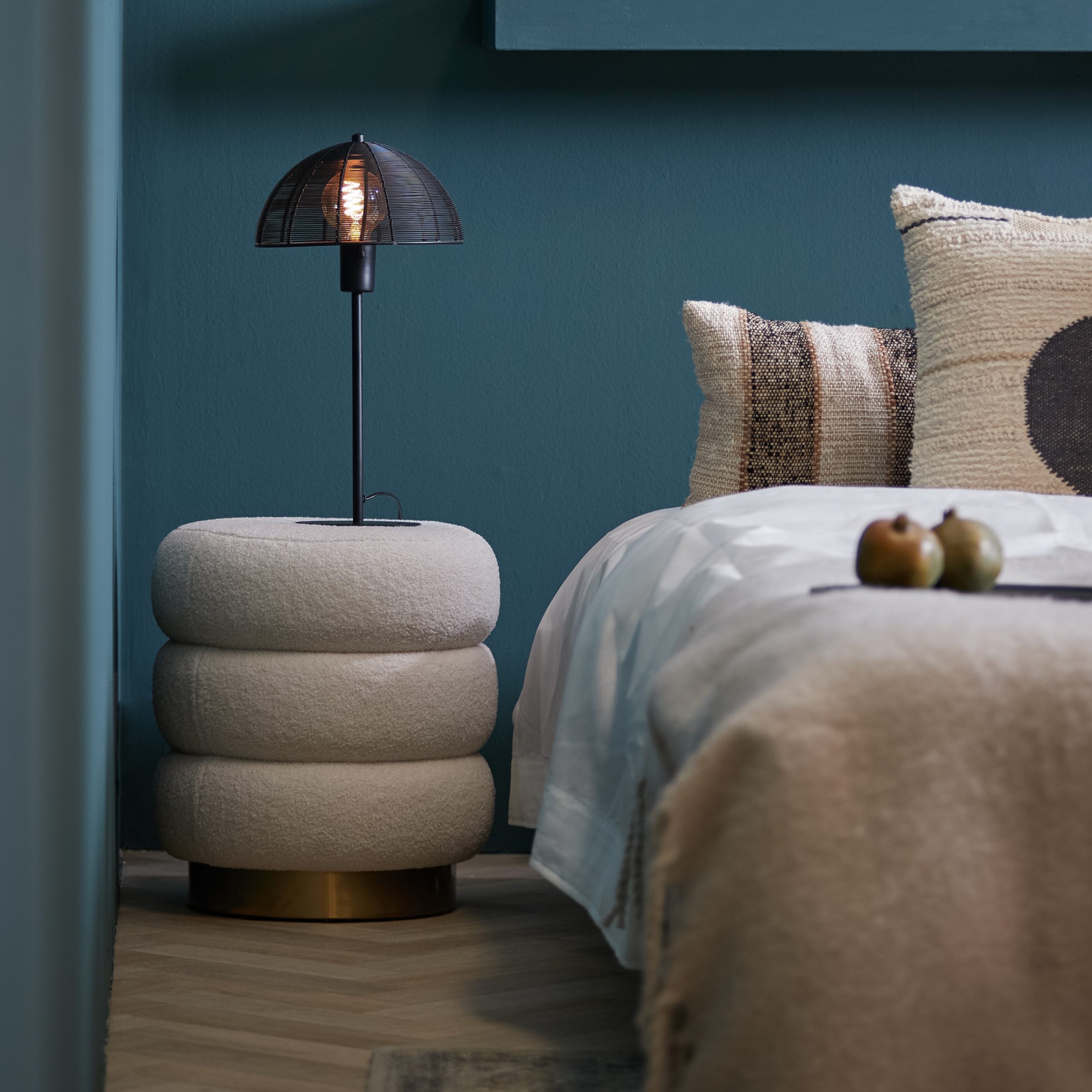 Light & Living Poef Ø40x45 cm KIMI teddy wit+goud