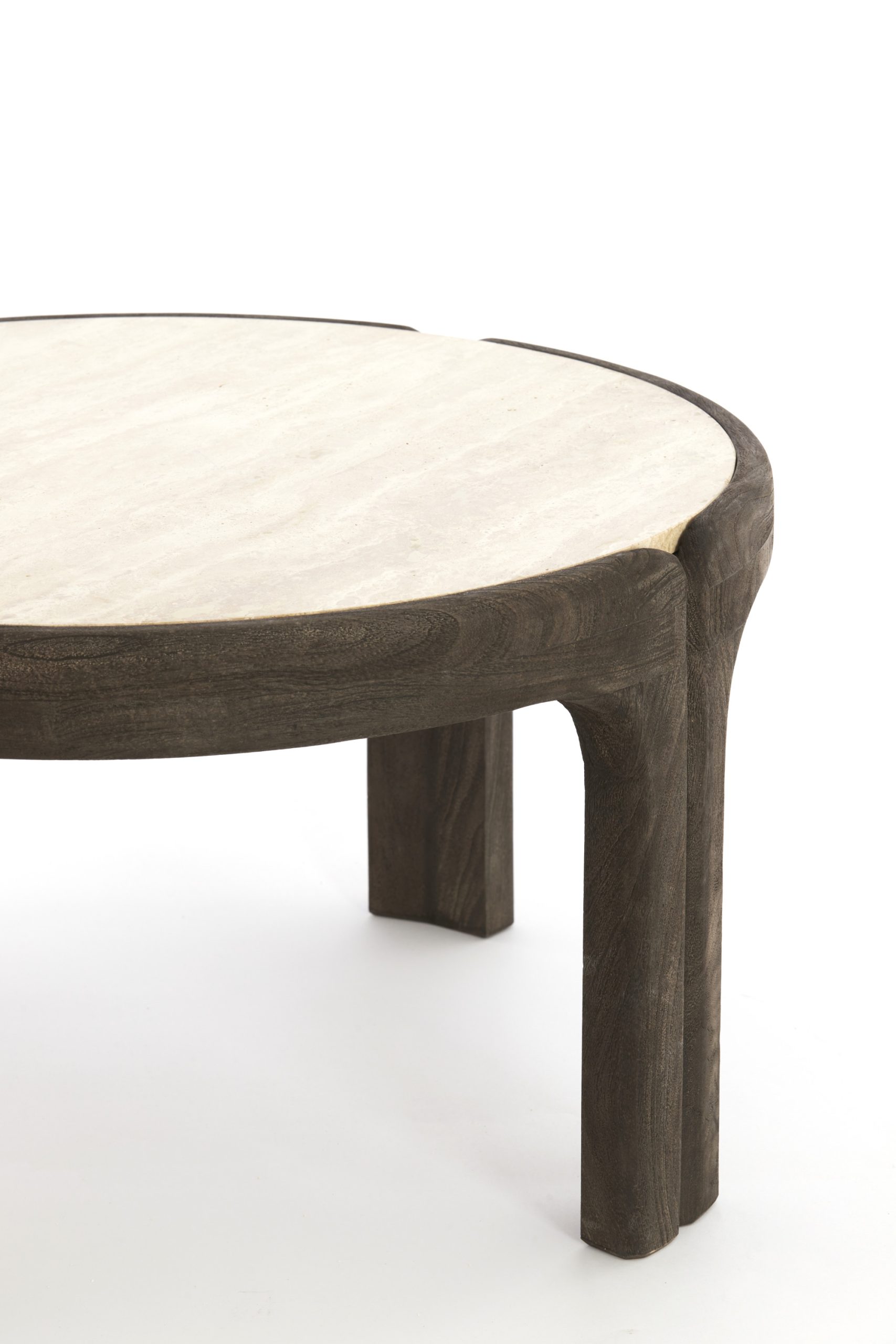 Light & Living Salontafel Ø75x40 cm ALI hout grijs-d bruin+travertin zand