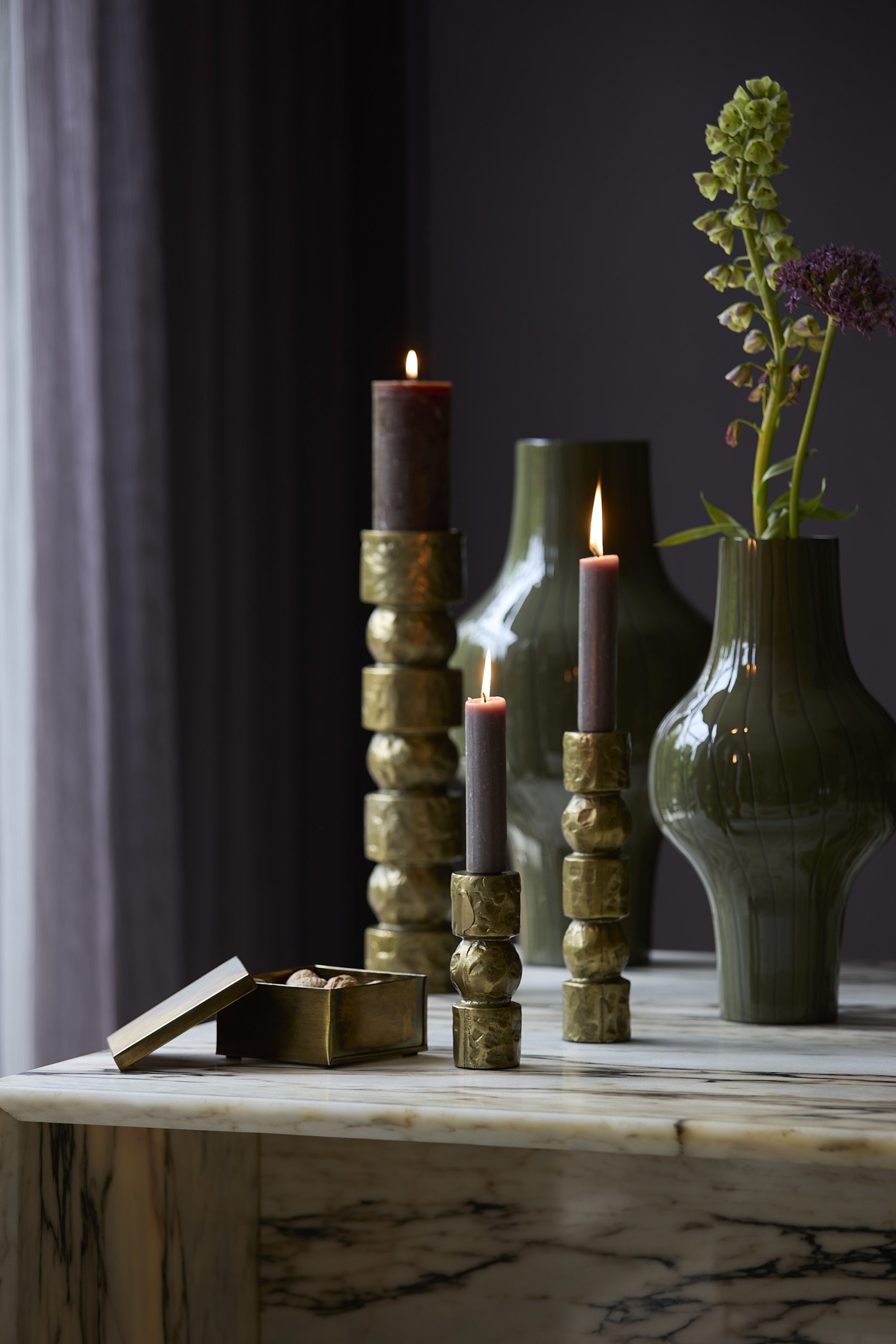 Light & Living Vaas deco Ø27x49 cm SINDO glans donker olijf groen+zwart