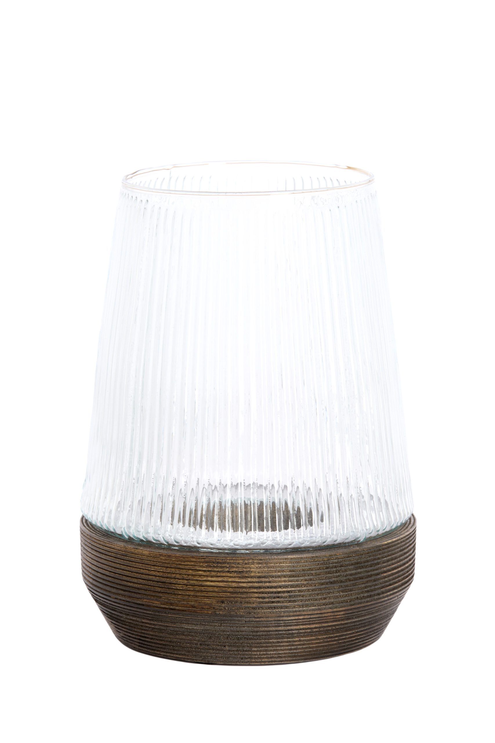 Light & Living Windlicht Ø22x30 cm MINAS glas ribbel helder+hout dnkr bruin