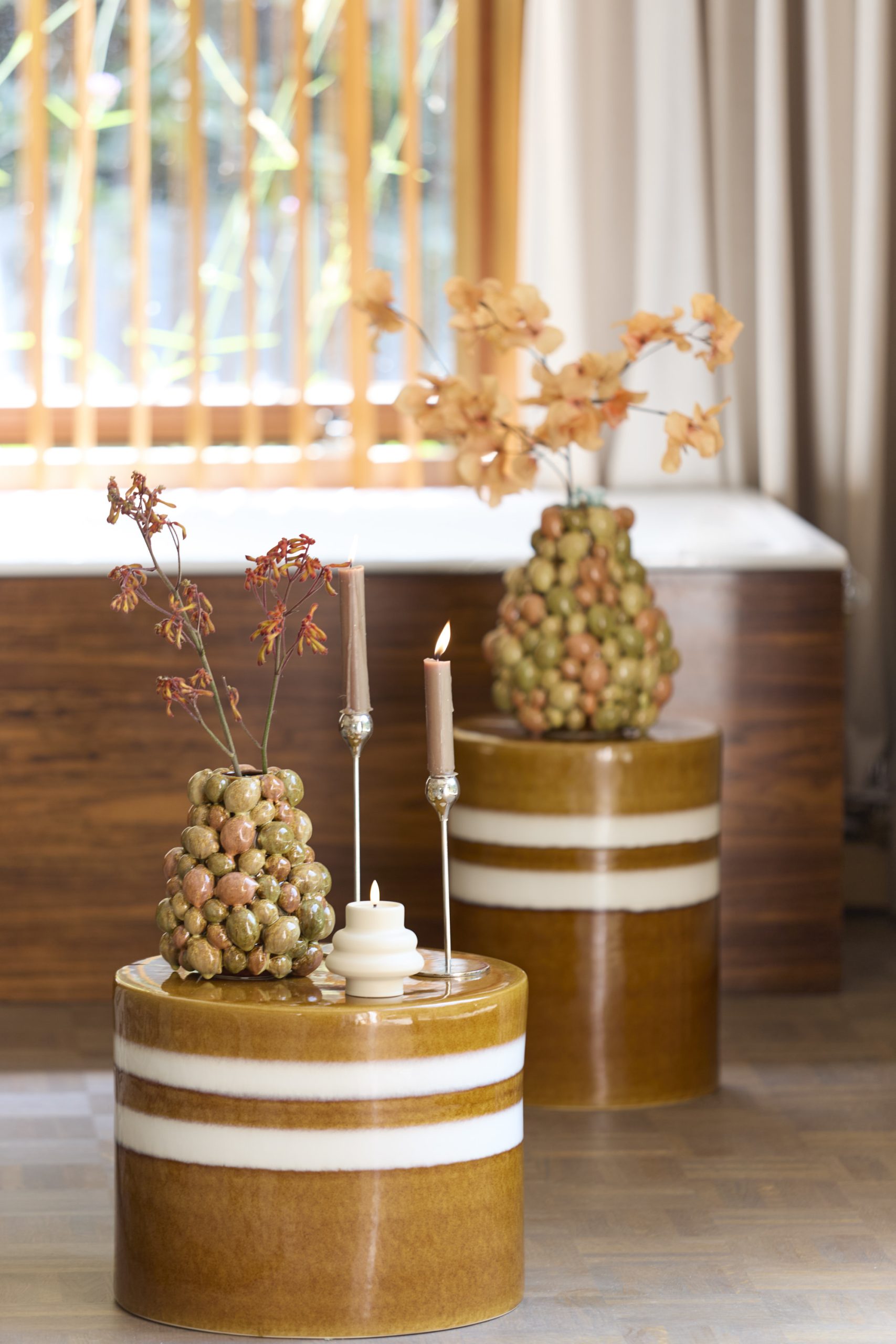 Light & Living Bijzettafel Ø42x34 cm MOOCA keramiek cognac-wit