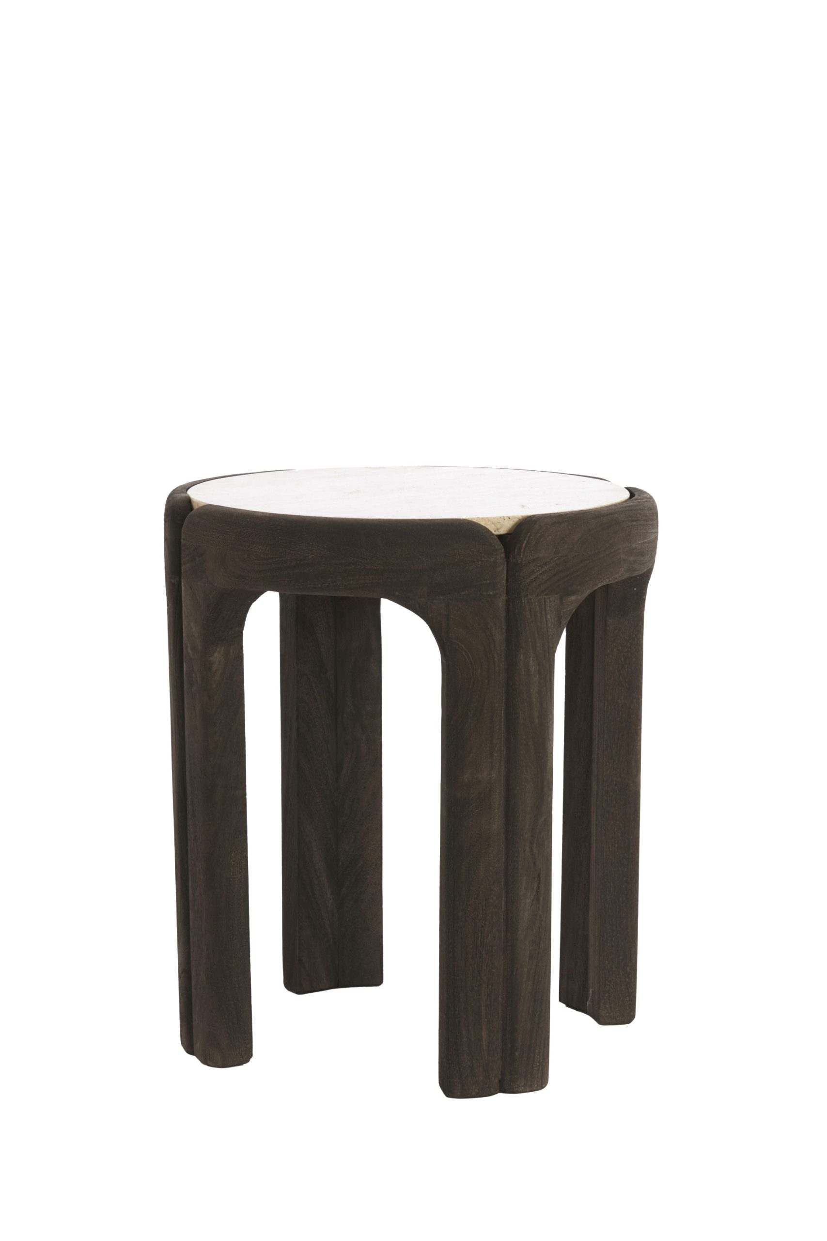 Light & Living Bijzettafel Ø45x50 cm ALI hout grijs-d bruin+travertin zand