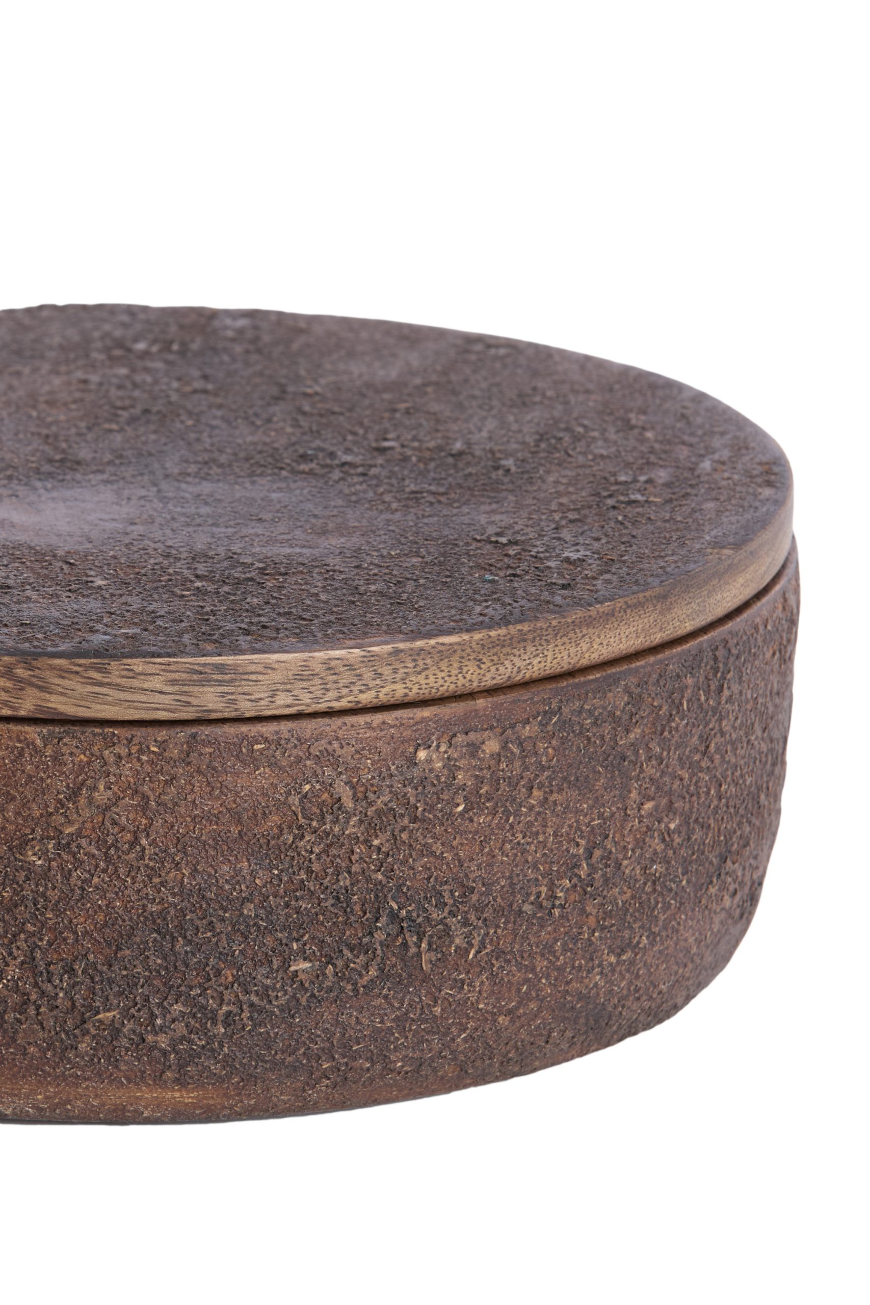 Light & Living Deco box Ø19x7 cm METETI hout structuur donker bruin