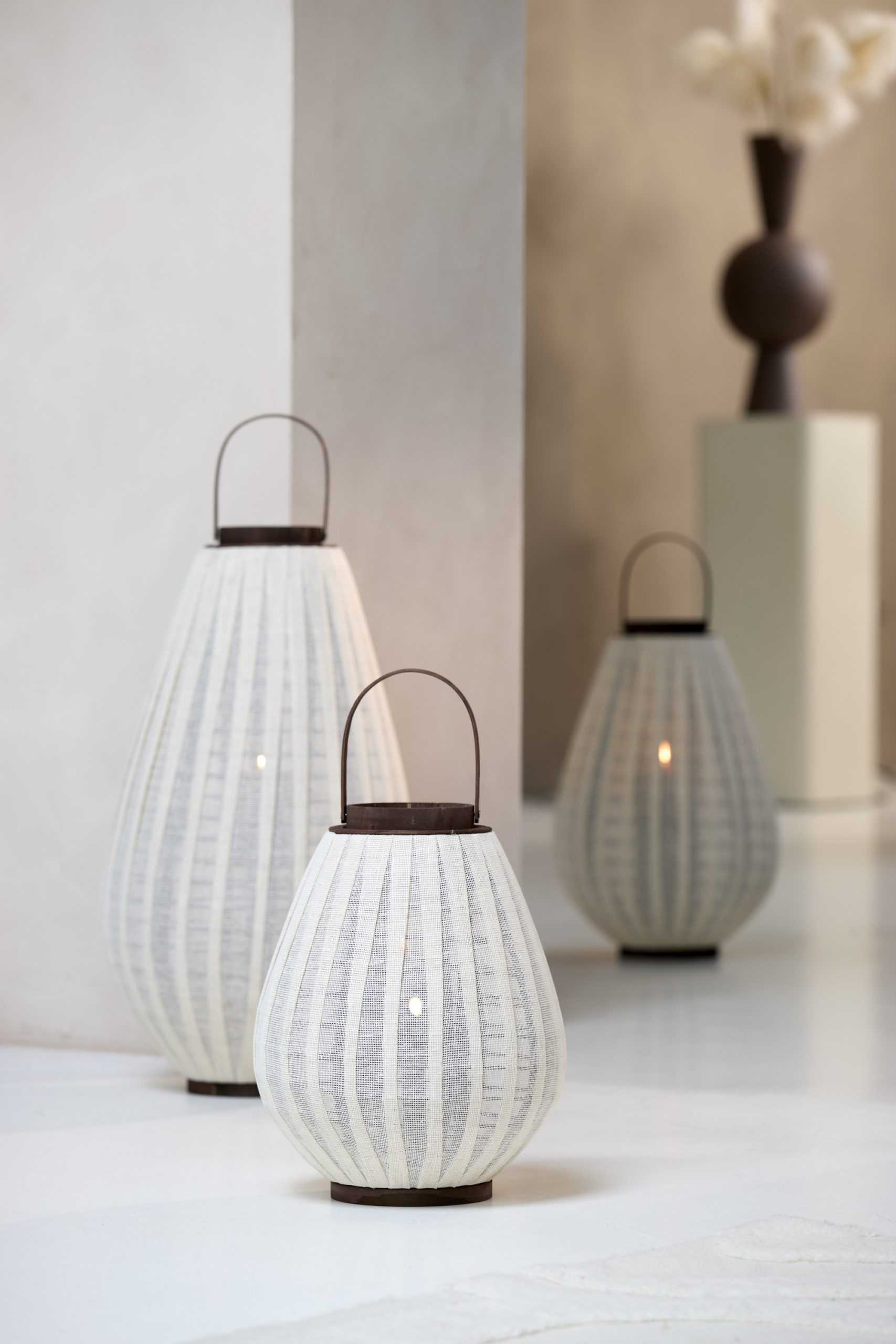 Light & Living Windlicht Ø38x70 cm DAZIO linnen naturel+donker bruin hout