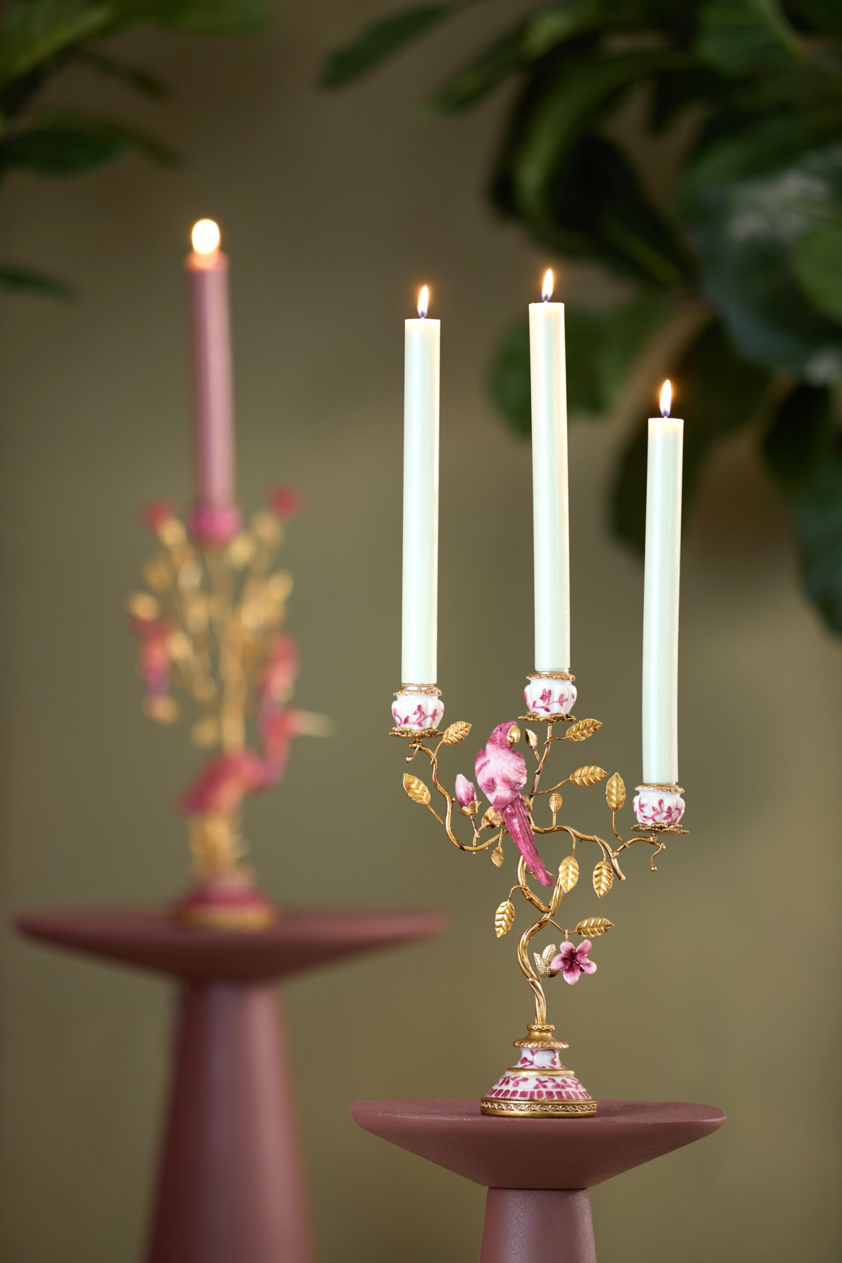 Light & Living Kandelaar 3L 22,5x9x31,5 cm LOROS bordeaux-crème+brons