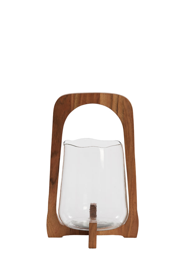 Light & Living Windlicht Ø21,5x35 cm ANOSY glas helder+hout naturel