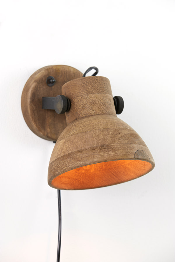 Light & Living Wandlamp 21x17x19 cm ILANIO hout bruin+mat zwart