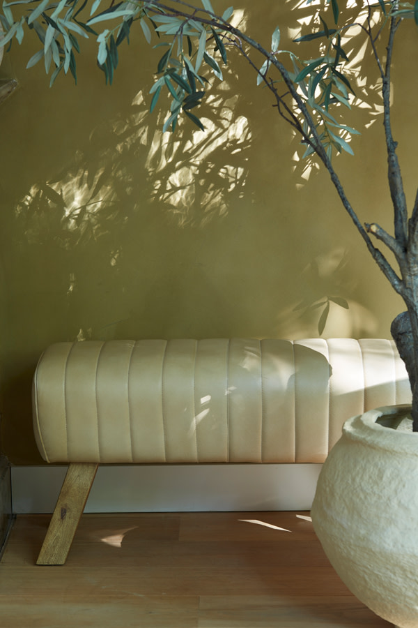 Light & Living Bankje 90x31x46 cm RAMY leer zand+hout naturel