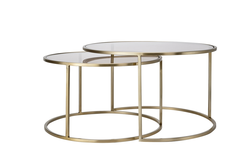 Light & Living Salontafel S/2 Ø65x39+Ø75x44 cm DUARTE gls bruin+licht goud