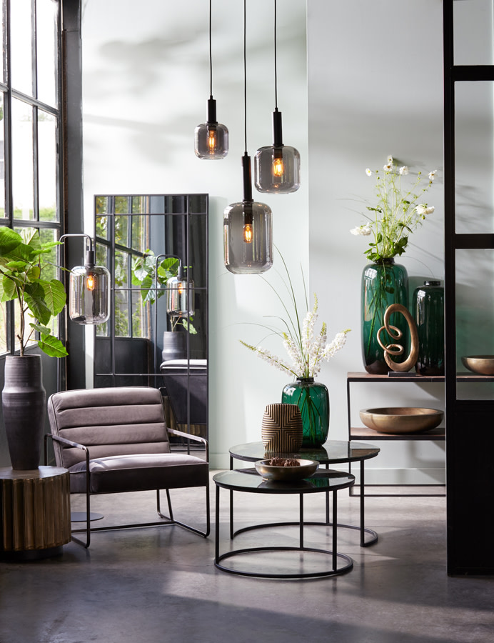 Light & Living Vloerlamp 35,5x28x155 cm LEKAR zwart+smoke glas hoog