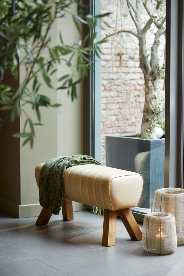 Light & Living Bankje 90x31x46 cm RAMY leer zand+hout naturel