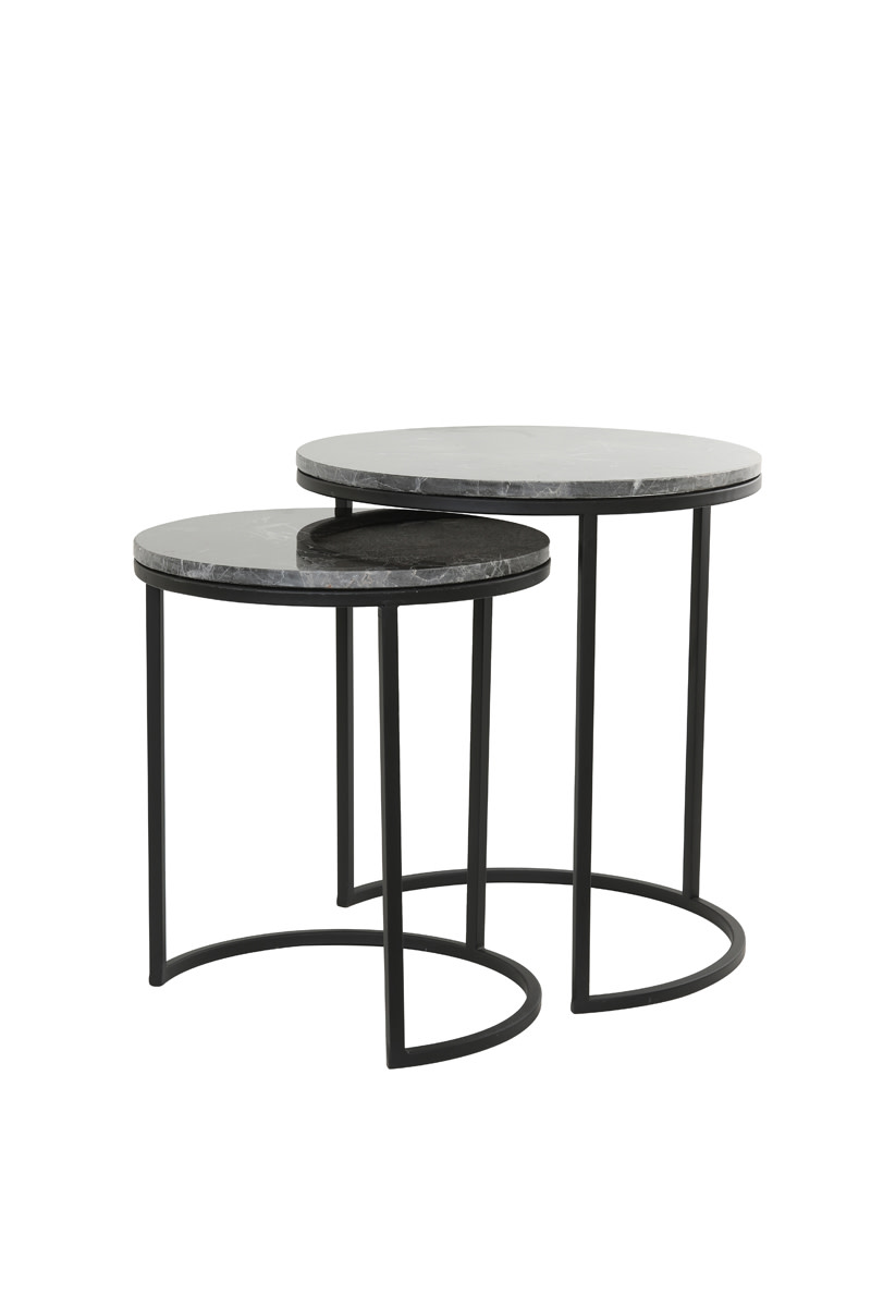 Light & Living Bijzettafel S/2 Ø41x48+Ø49x53,5 cm ALFIO bruin marmer+zwart
