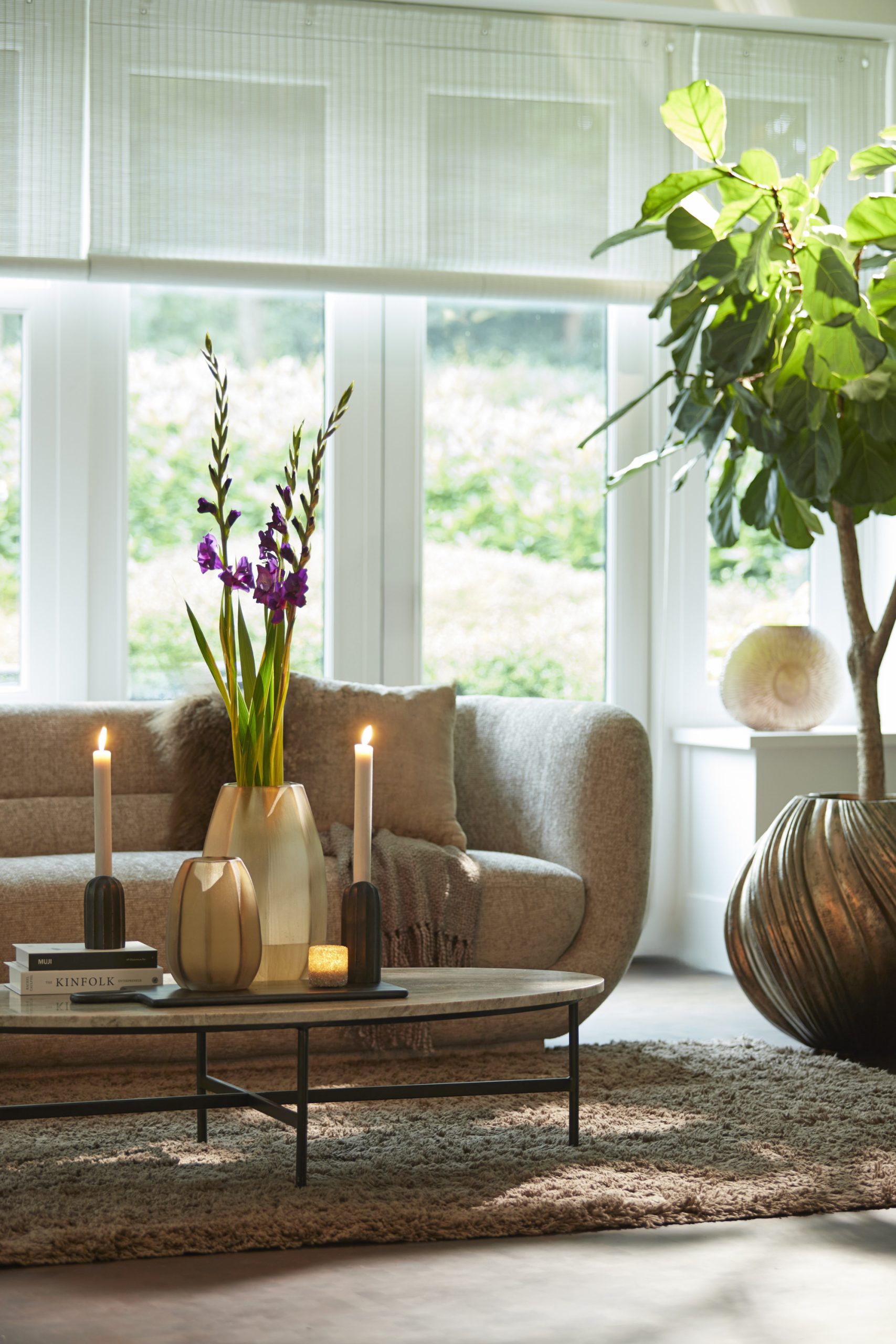 Light & Living Salontafel 140x65x35 cm LOES marmer bruin-zwart