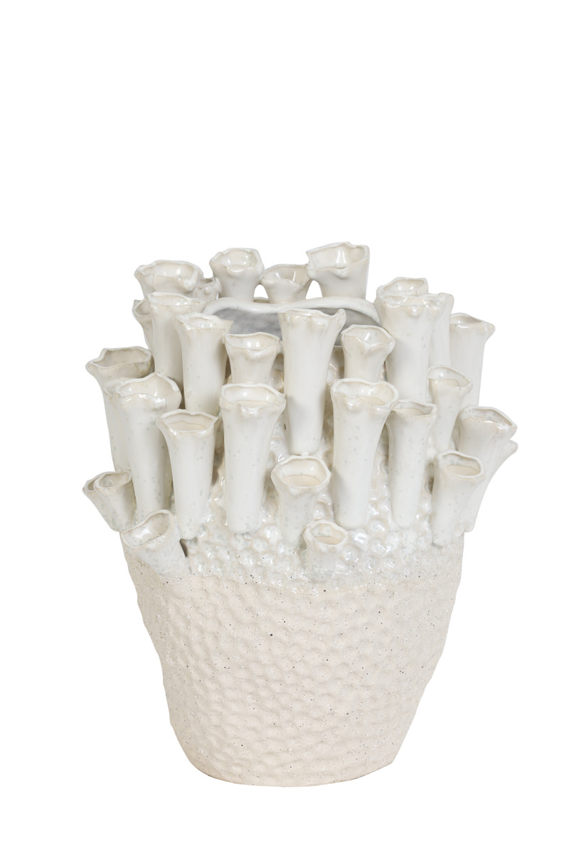 Light & Living Vaas deco Ø27,5x27,5 cm KYRAL keramiek crème+wit