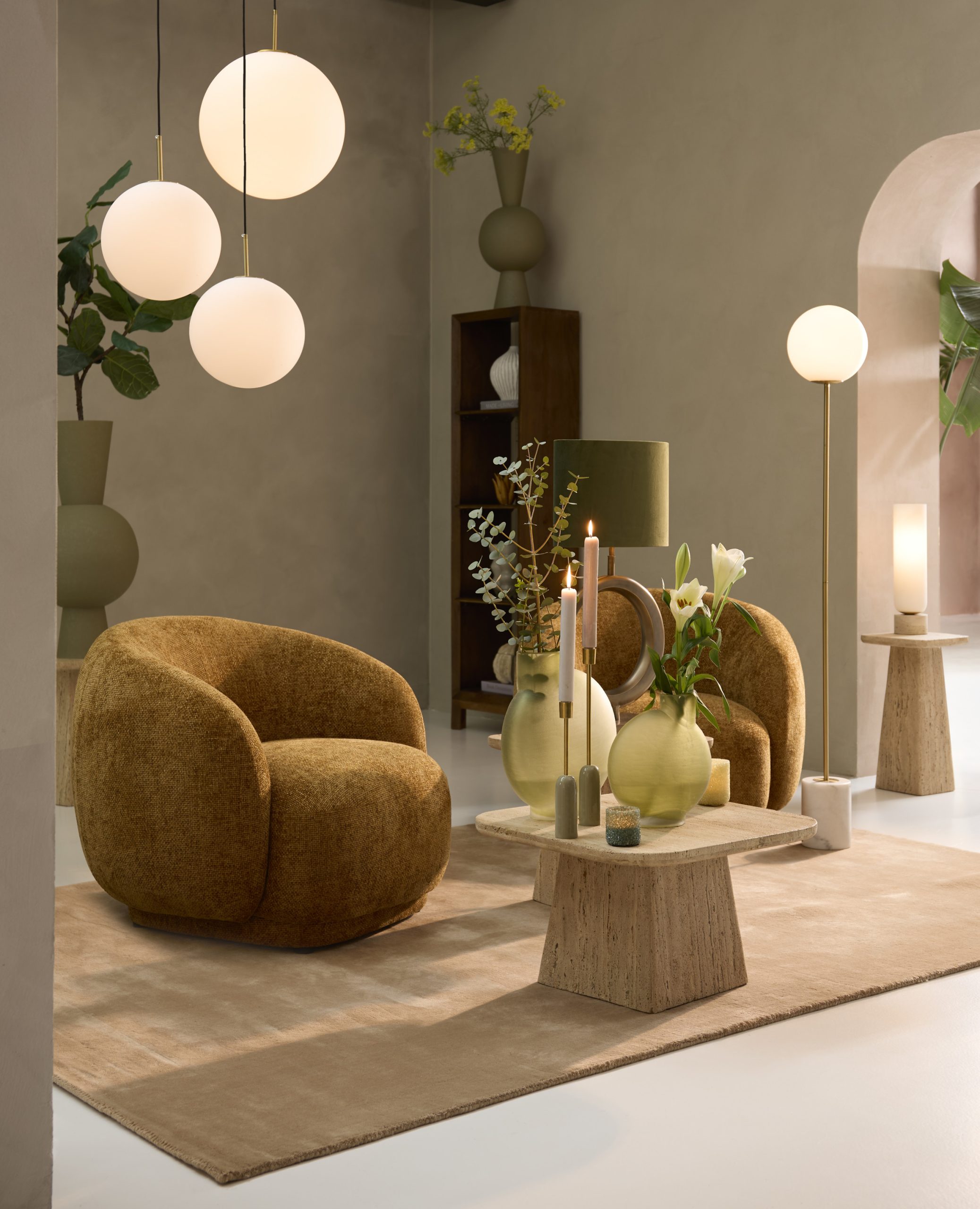 Light & Living Tafellamp Ø12x47,5 cm RYLANO glas melk+zand+antiek brons