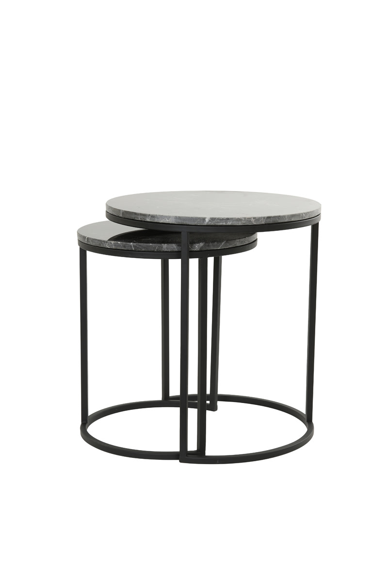 Light & Living Bijzettafel S/2 Ø41x48+Ø49x53,5 cm ALFIO bruin marmer+zwart