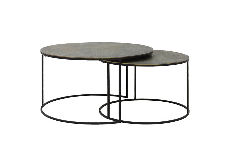 Light & Living Salontafel S/2 Ø61x37+Ø76x41 cm RENGO relief antiek brons