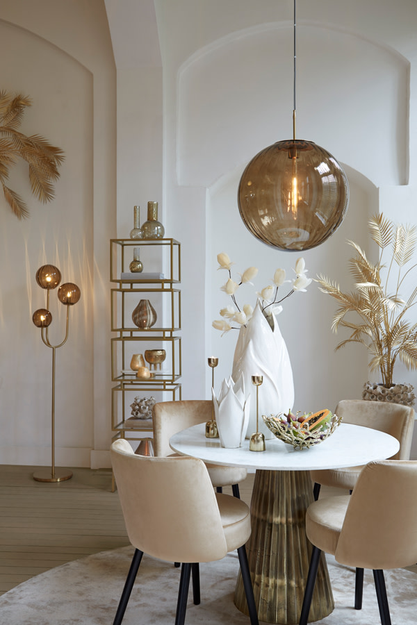 Light & Living Tafel Ø100x78 cm LEYDA marmer wit-antiek brons