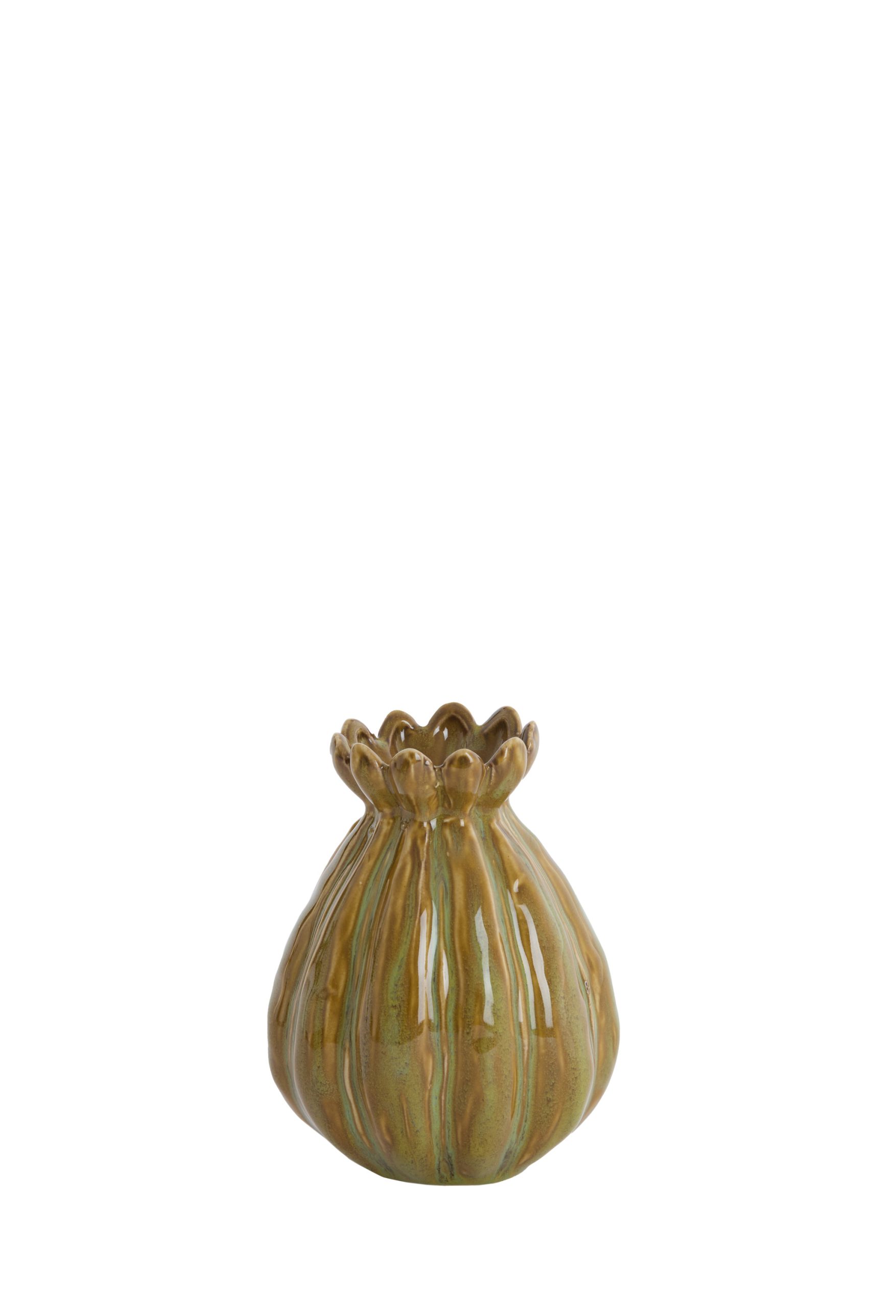 Light & Living Vaas deco Ø9,5x13 cm FELINE keramiek groen-bruin