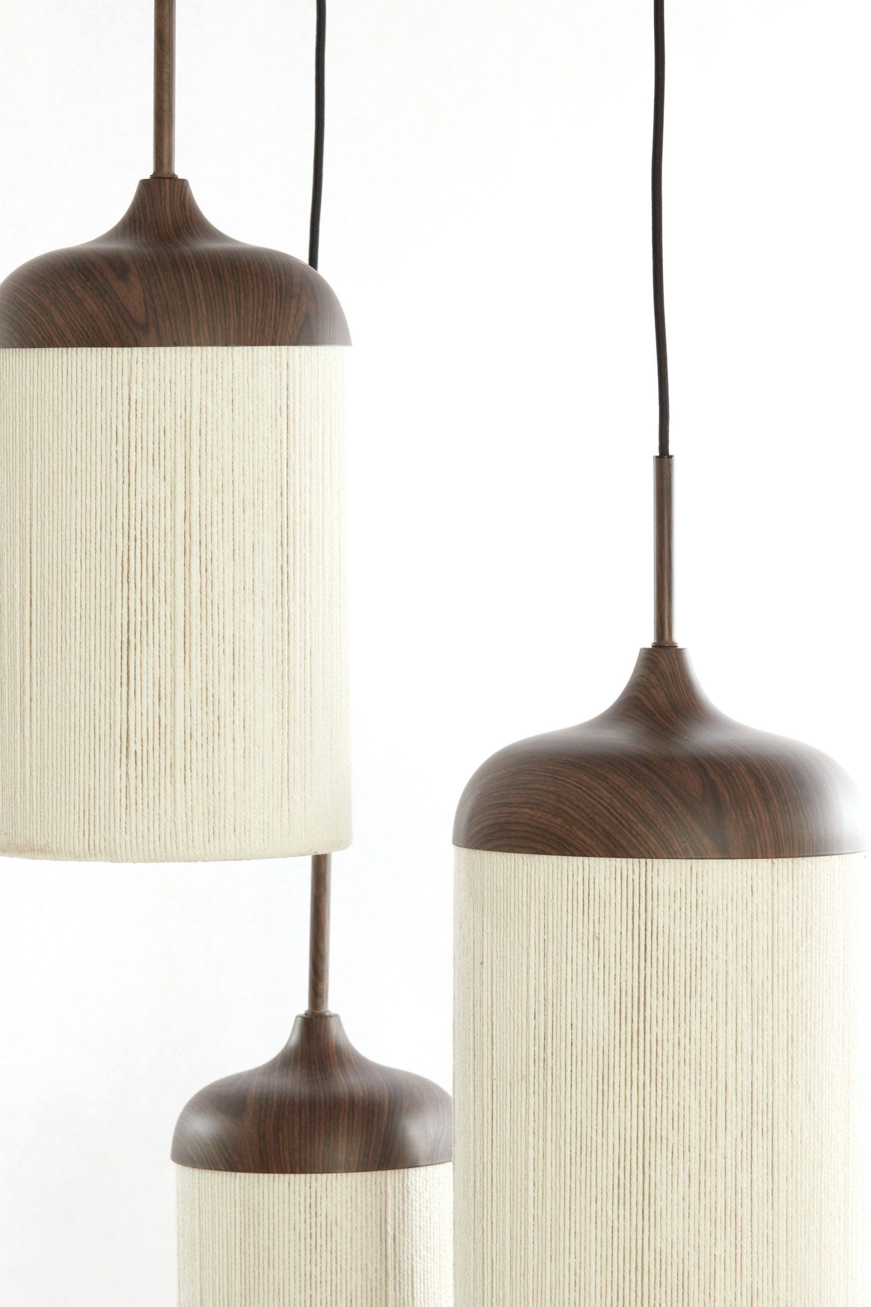 Light & Living Hanglamp 3L Ø35x32 cm DANIA hout print d bruin+touw crème
