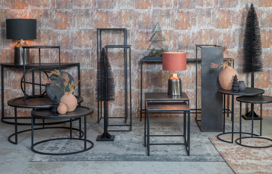Light & Living Bijzettafel S/2 Ø40x45+Ø49x50,5 cm TALCA ruw lood+ant. lood