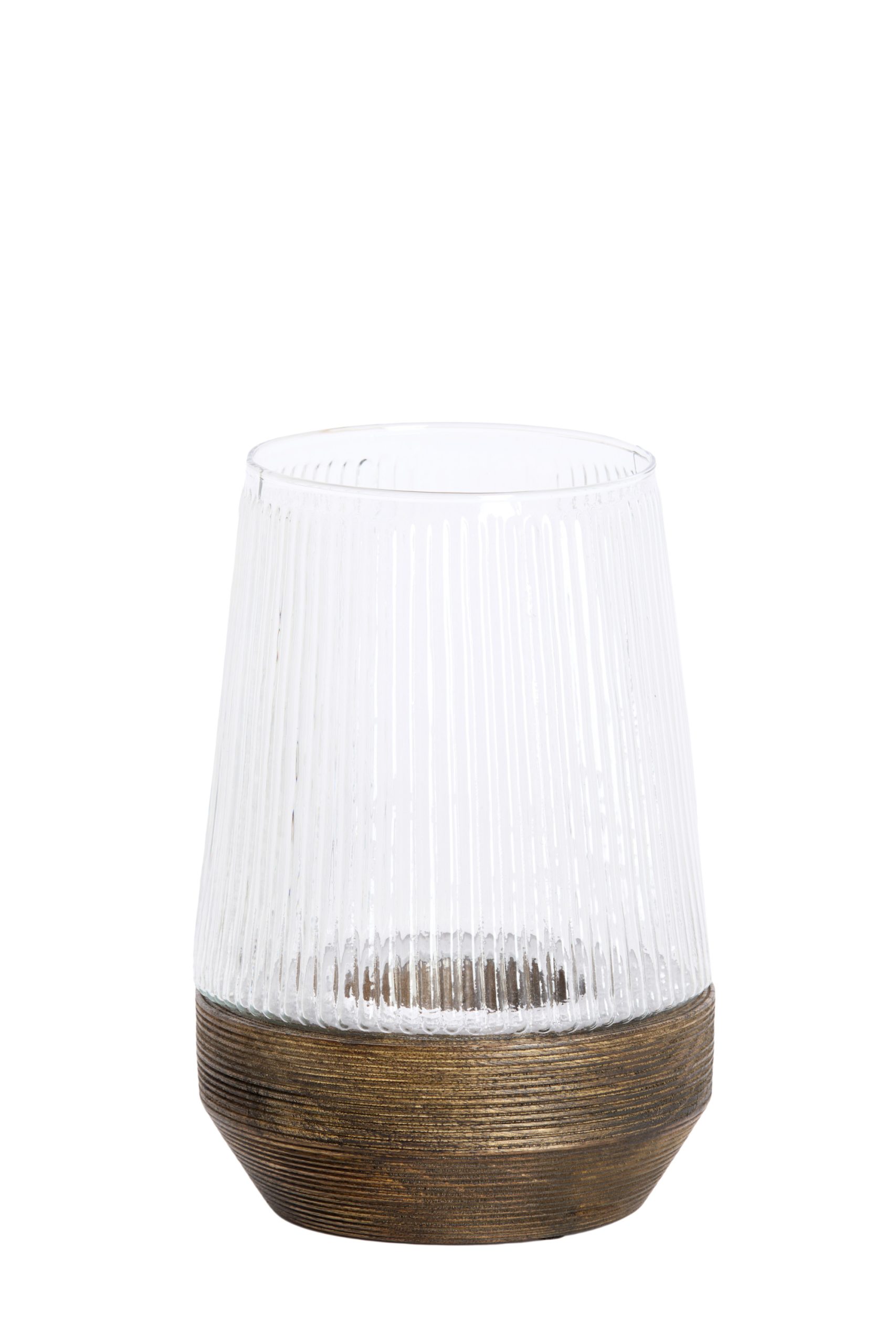 Light & Living Windlicht Ø18x26 cm MINAS glas ribbel helder+hout dnkr bruin