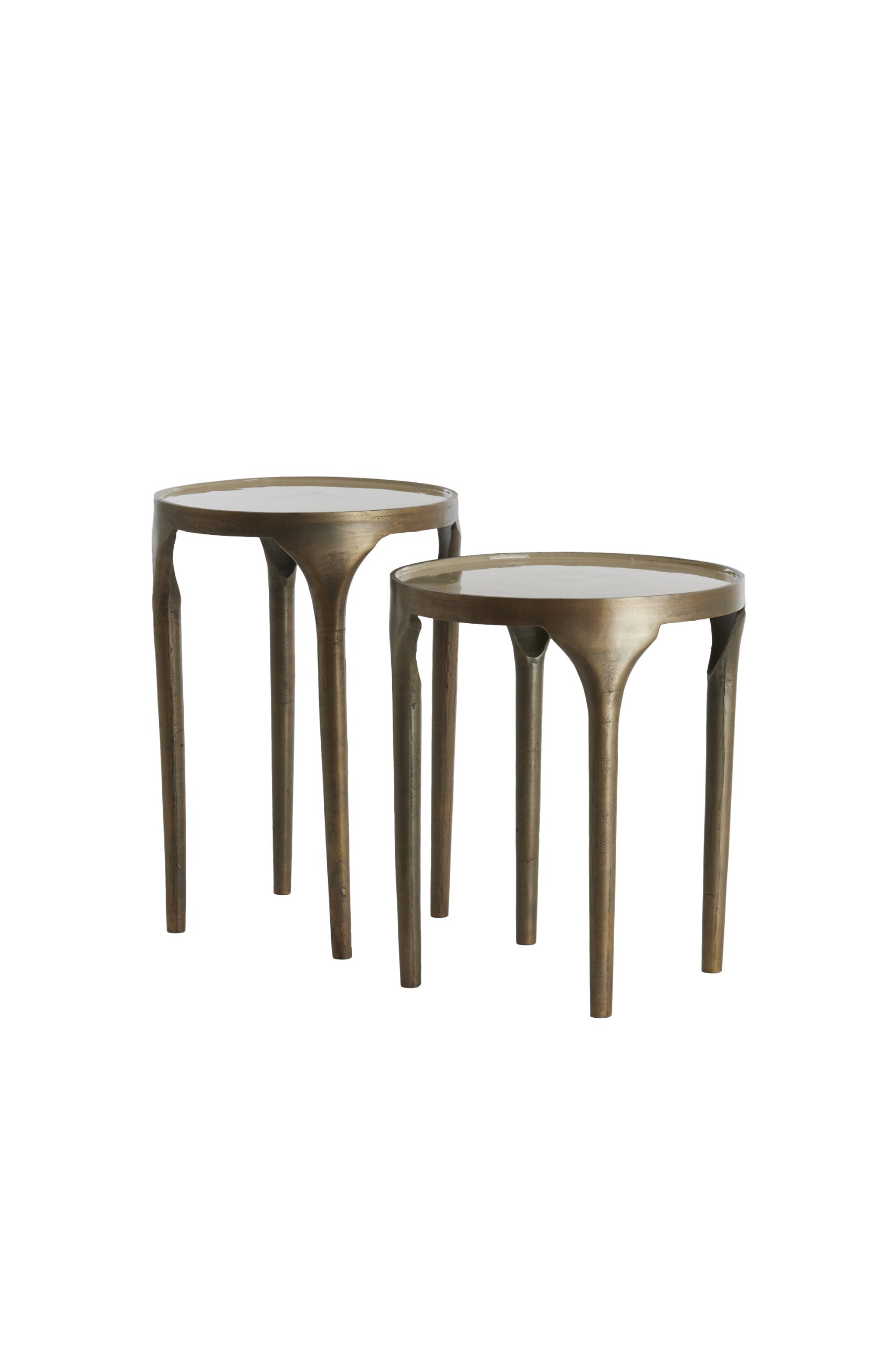 Light & Living Bijzettafel S/2 Ø40x46+Ø36x52 cm LAPAZ antiek brons+taupe