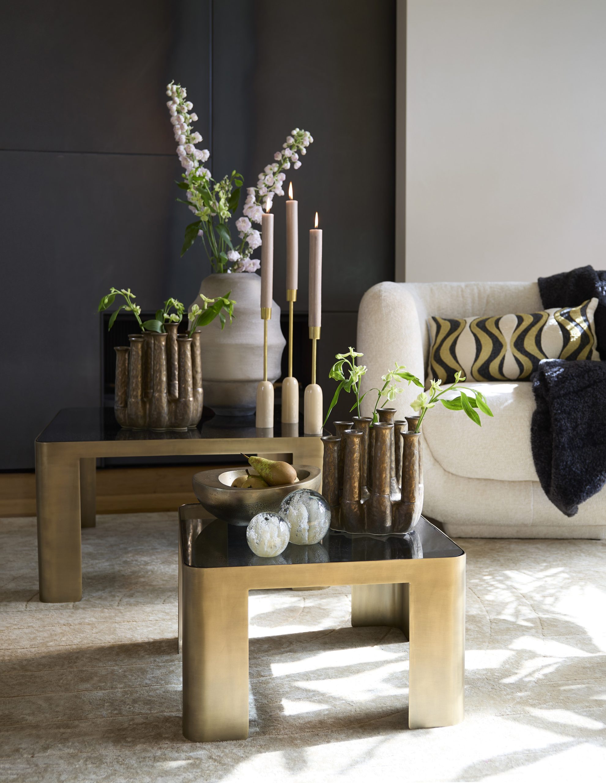 Light & Living Salontafel S/2 50x50x30+75x75x40 cm OXE ant. br+smoke glas