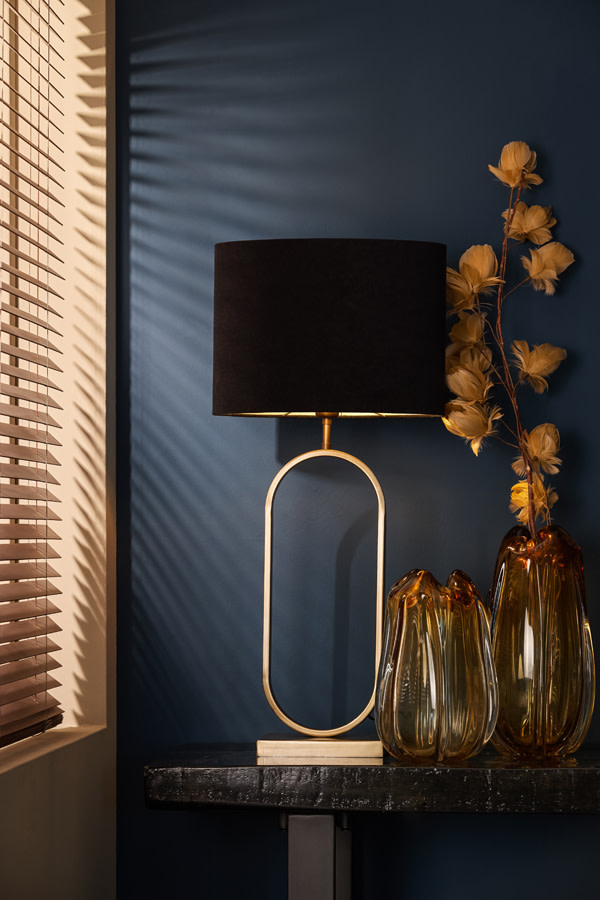Light & Living Kap ovaal recht smal 38-17,5-28 cm VELOURS zwart-taupe