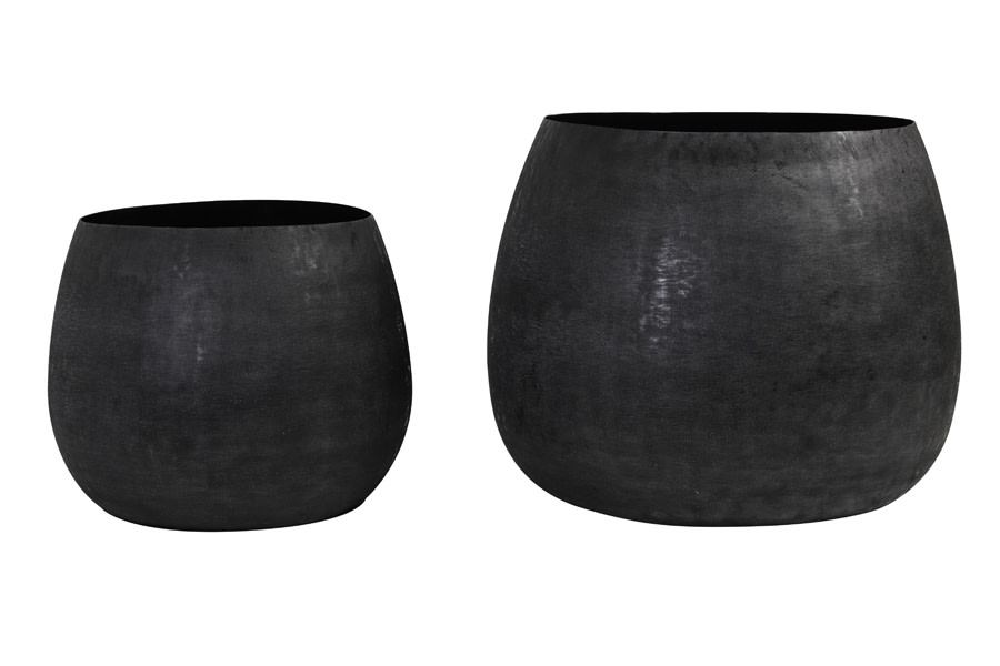 Light & Living Pot deco S/2 Ø38,5x28,5+Ø50x37,5 cm GENOLU mat zwart