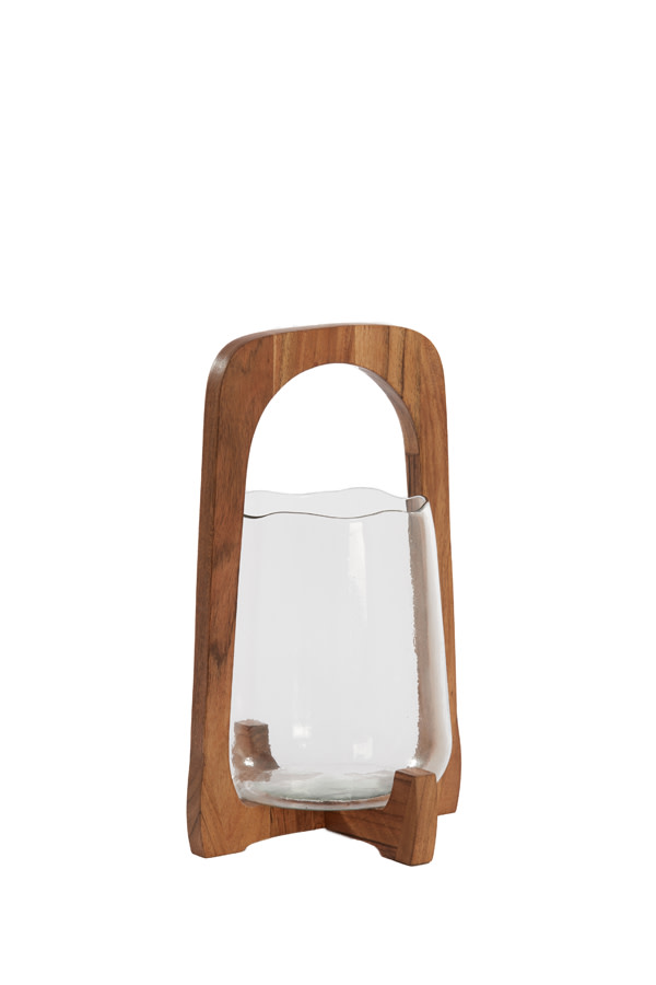 Light & Living Windlicht Ø21,5x35 cm ANOSY glas helder+hout naturel