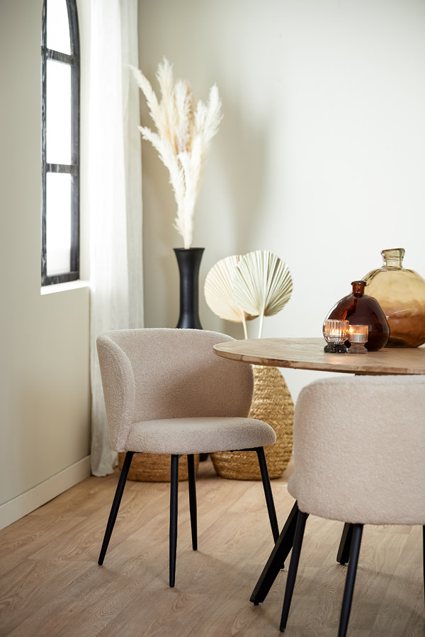 Light & Living Eetkamerstoel 56x55x79 cm ELYNA teddy licht beige-mat zwart