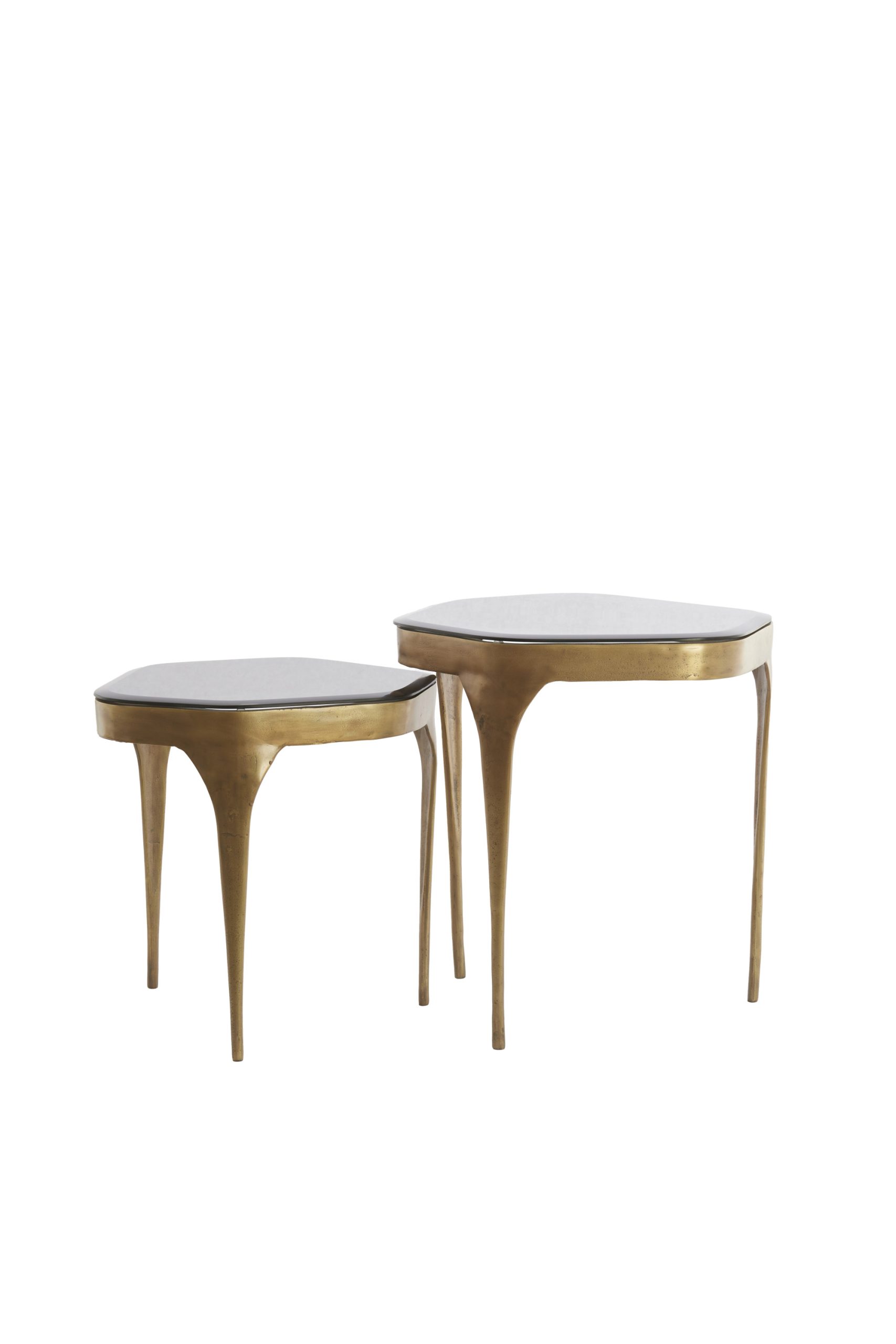 Light & Living Bijzettafel S/2 max 50x45,5x50 cm AVI glas smoke+antiek brns