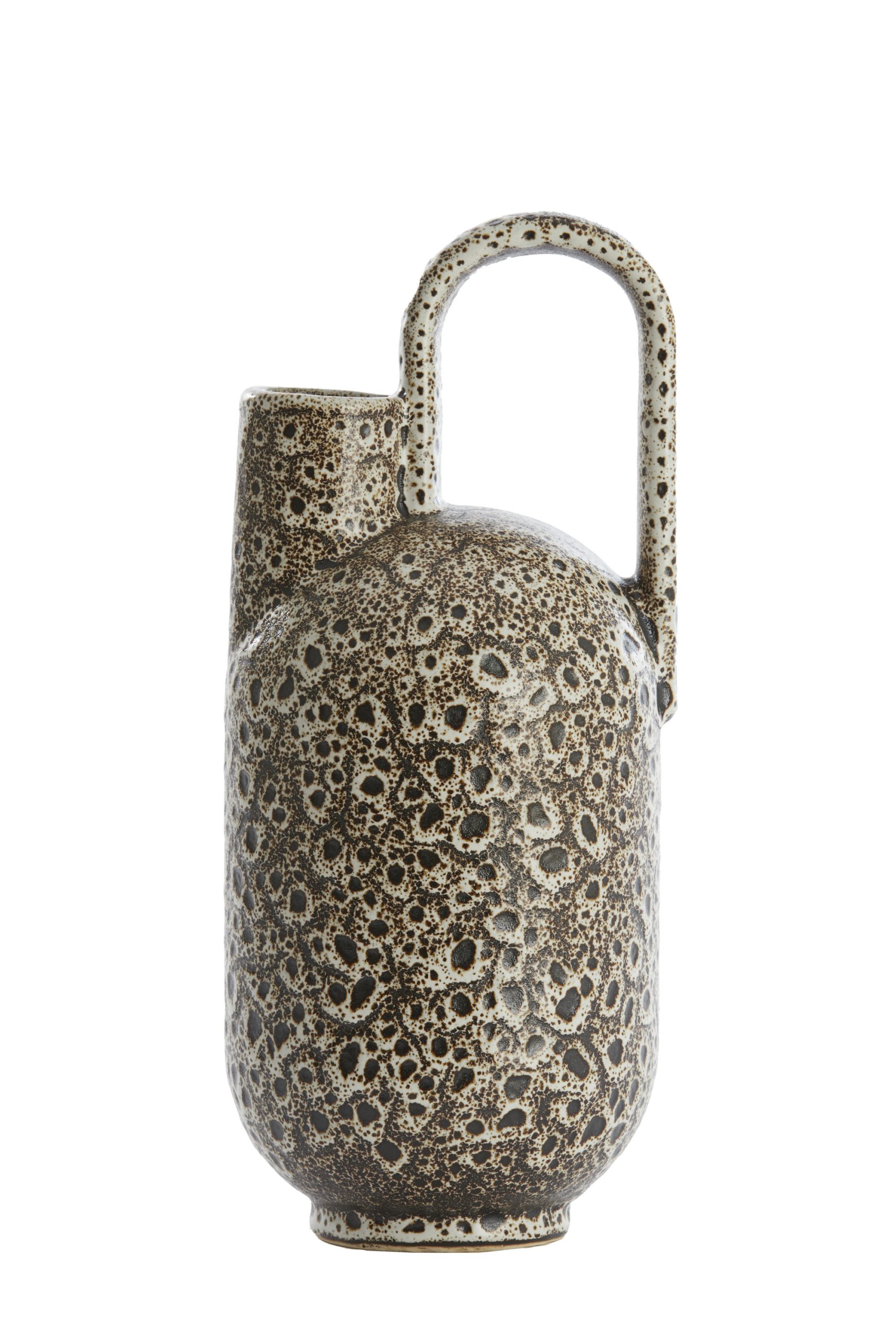 Light & Living Vaas deco 16,5x15,5x37 cm SERRES keramiek crème+zwart