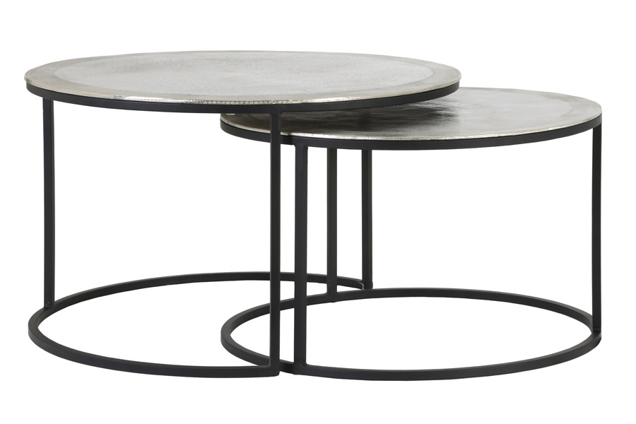 Light & Living Salontafel S/2 Ø67,5x39,5+Ø75x45 cm TALCA ruw nikkel