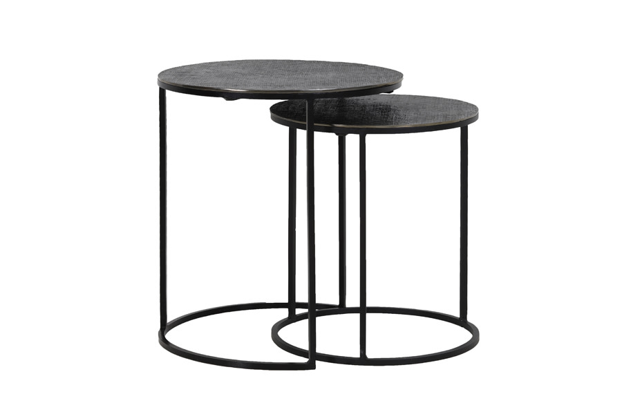 Light & Living Bijzettafel S/2 Ø41x46+Ø49x52 cm RENGO relief zwart nikkel