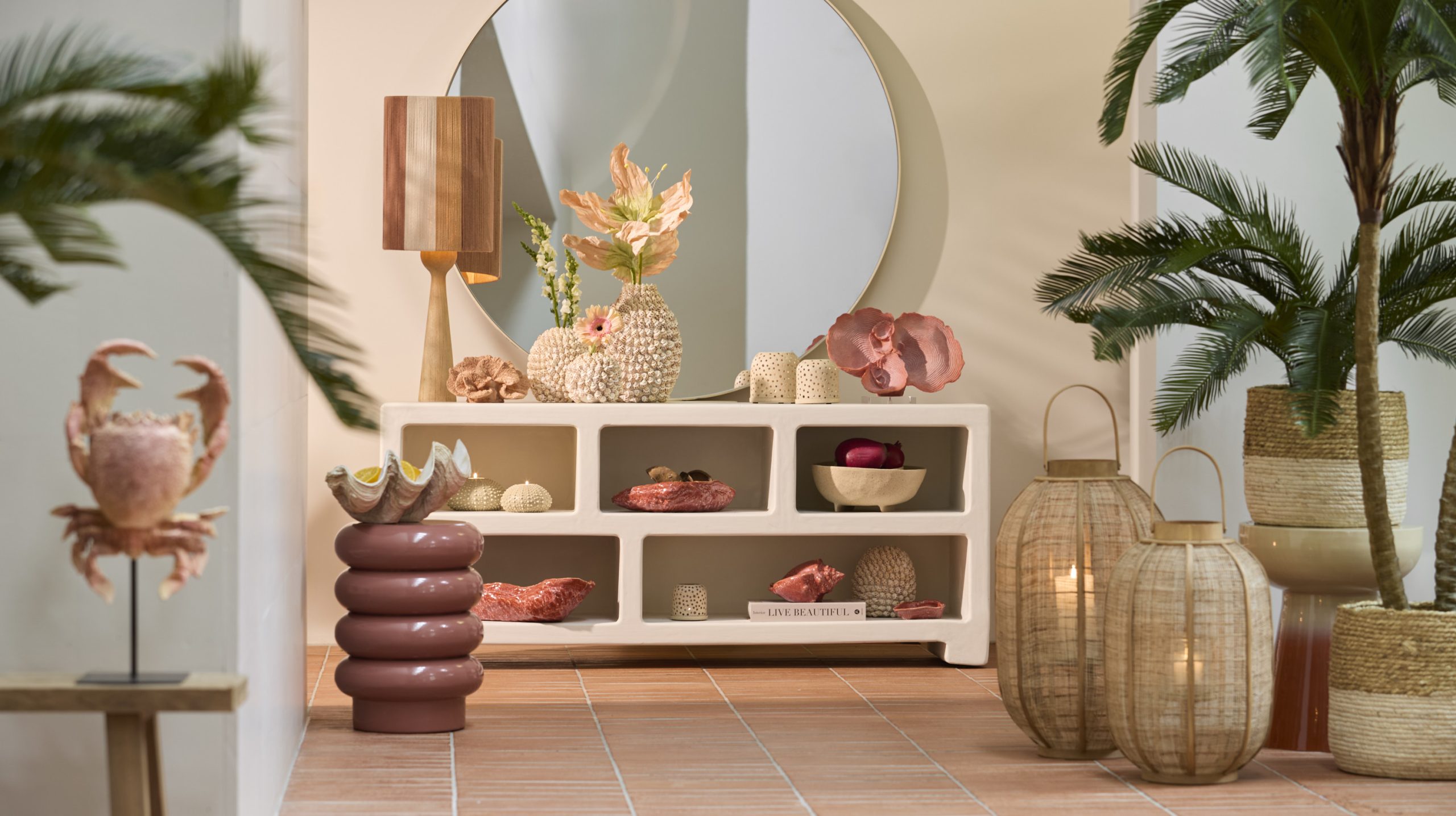 Light & Living Kap cilinder 25-25-36 cm MEDAN koraal+terra+crème