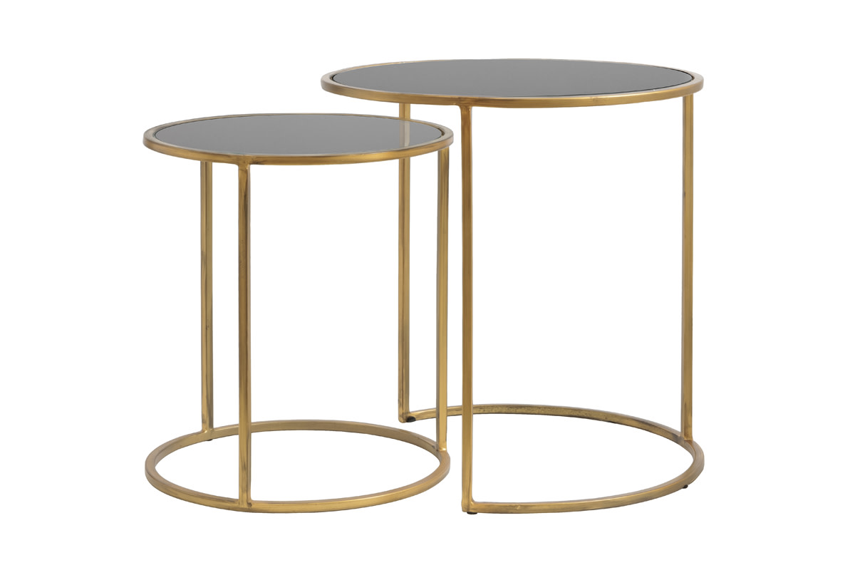 Light & Living Bijzettafel S/2 Ø40x45+Ø50x52 cm DUARTE smoke glas-goud