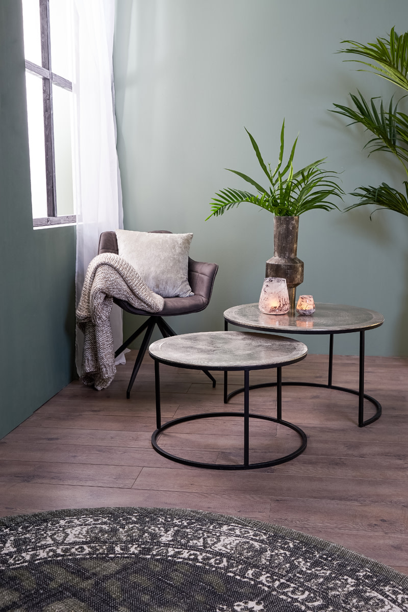 Light & Living Salontafel S/2 Ø67,5x39,5+Ø75x45 cm TALCA ruw nikkel