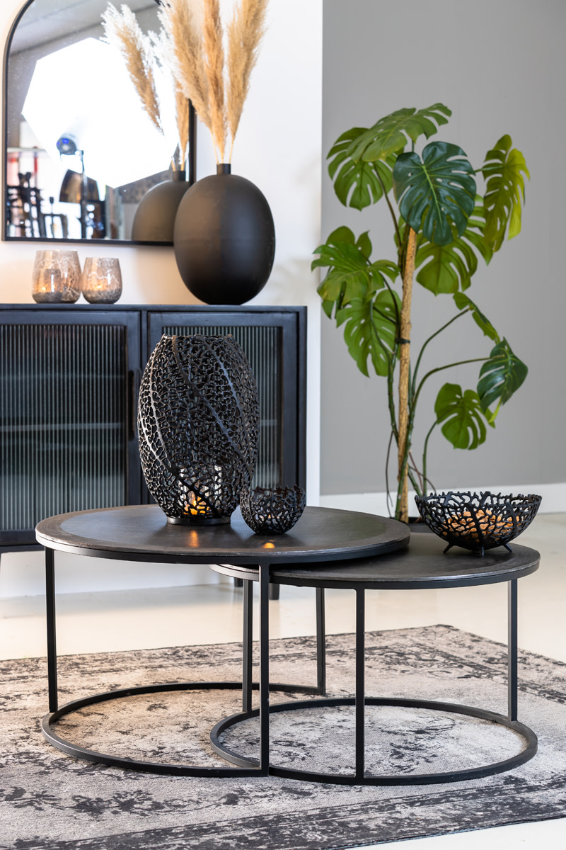 Light & Living Salontafel S/2 Ø67,5x39,5+Ø75x45 cm TALCA lood antiek edge
