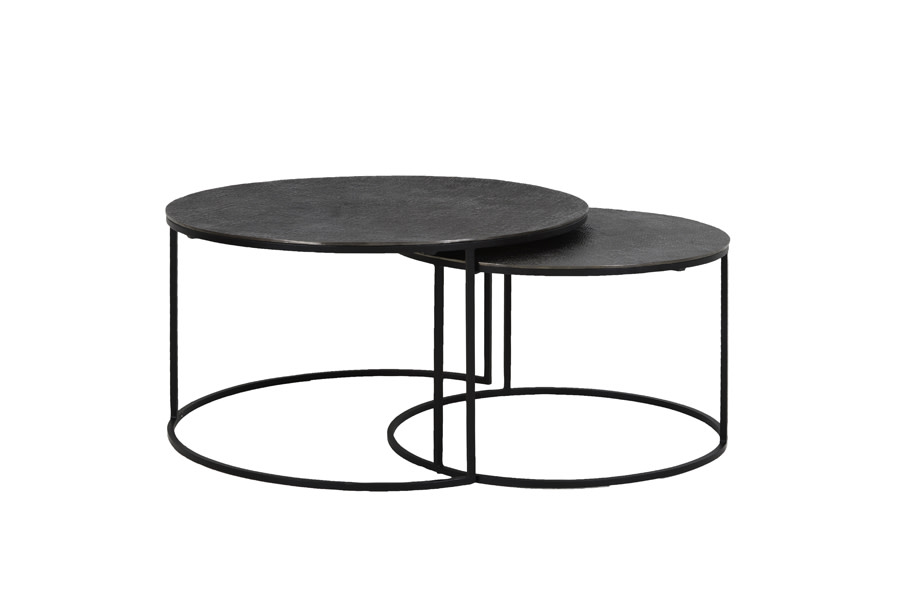 Light & Living Salontafel S/2 Ø61x37+Ø76x41 cm RENGO relief zwart nikkel
