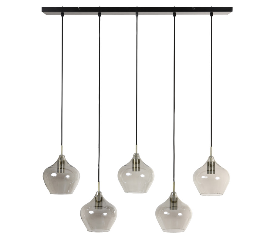 Light & Living Hanglamp 5L 104x20x120 cm RAKEL antiek brons+smoke
