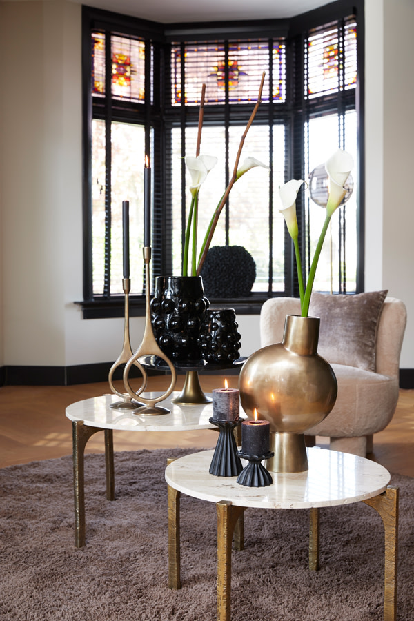 Light & Living Salontafel S/2 Ø65x39+Ø76x44 cm KANAE travert zand+ant brons